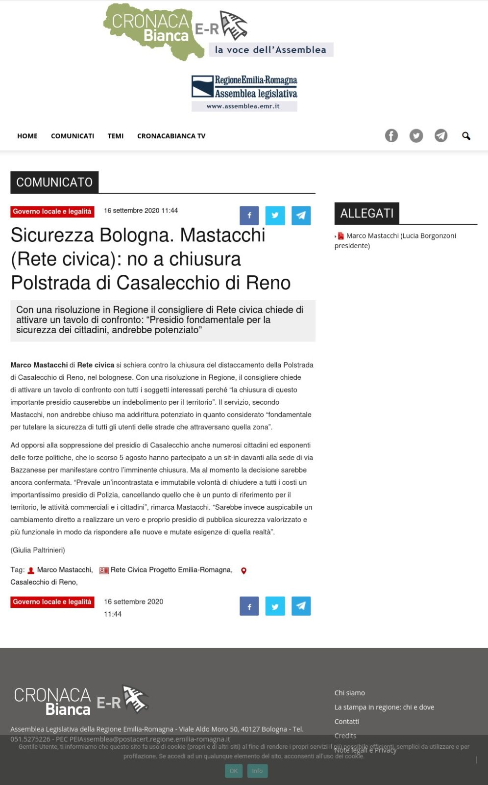 Al momento stai visualizzando Sicurezza Bologna. Mastacchi (Rete civica): no a chiusura Polstrada di Casalecchio di Reno