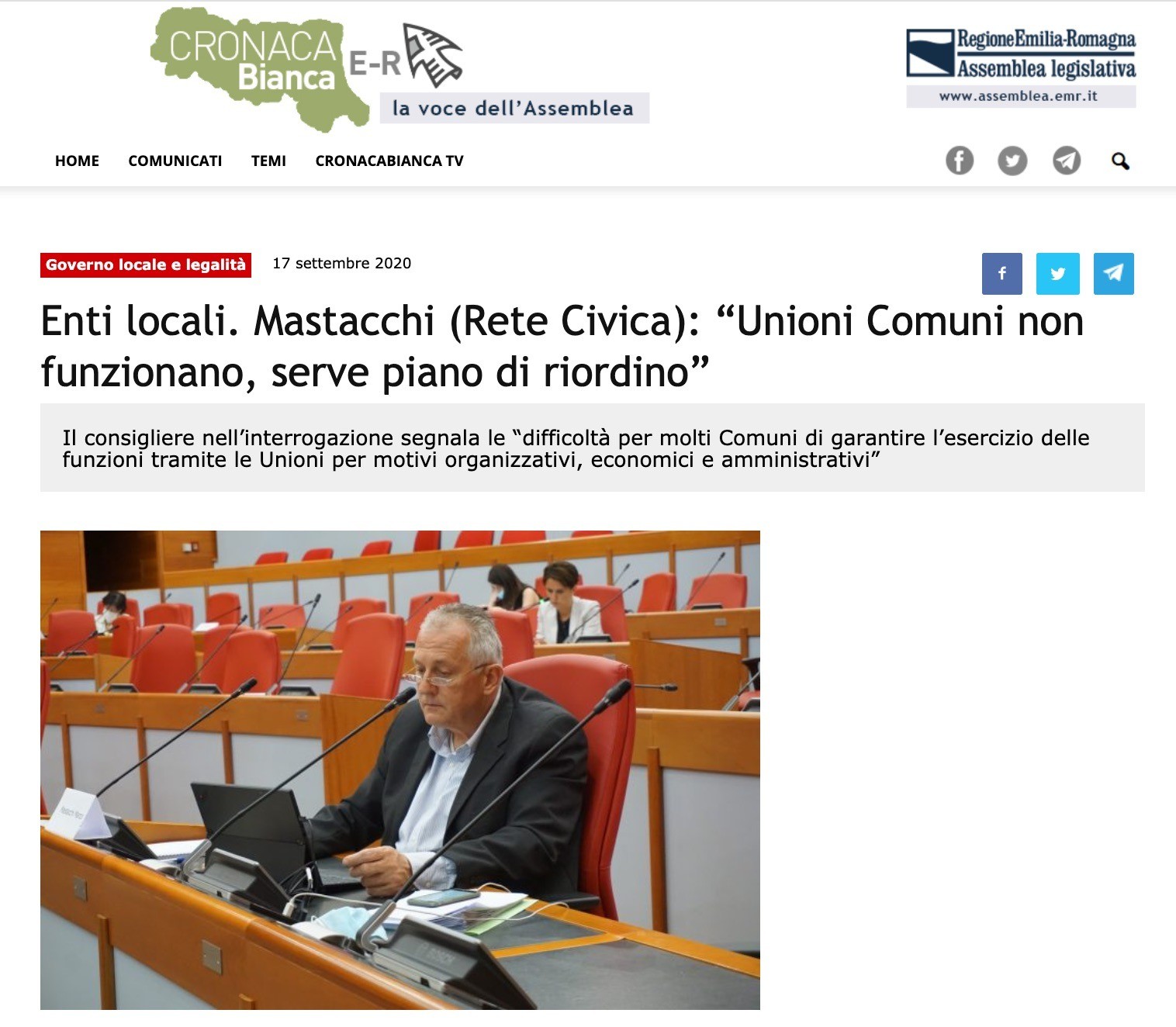 Al momento stai visualizzando Enti locali. Mastacchi (Rete Civica): “Unioni Comuni non funzionano, serve piano di riordino”