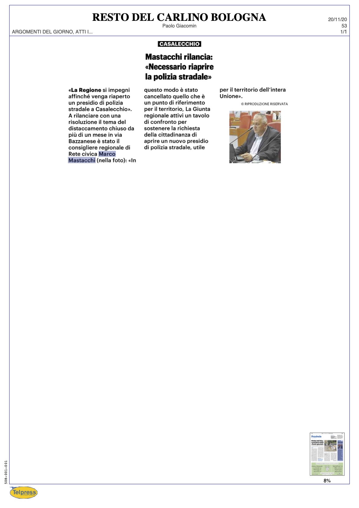 Scopri di più sull'articolo Mastacchi rilancia: “Necessario riaprire la Polizia Stradale”