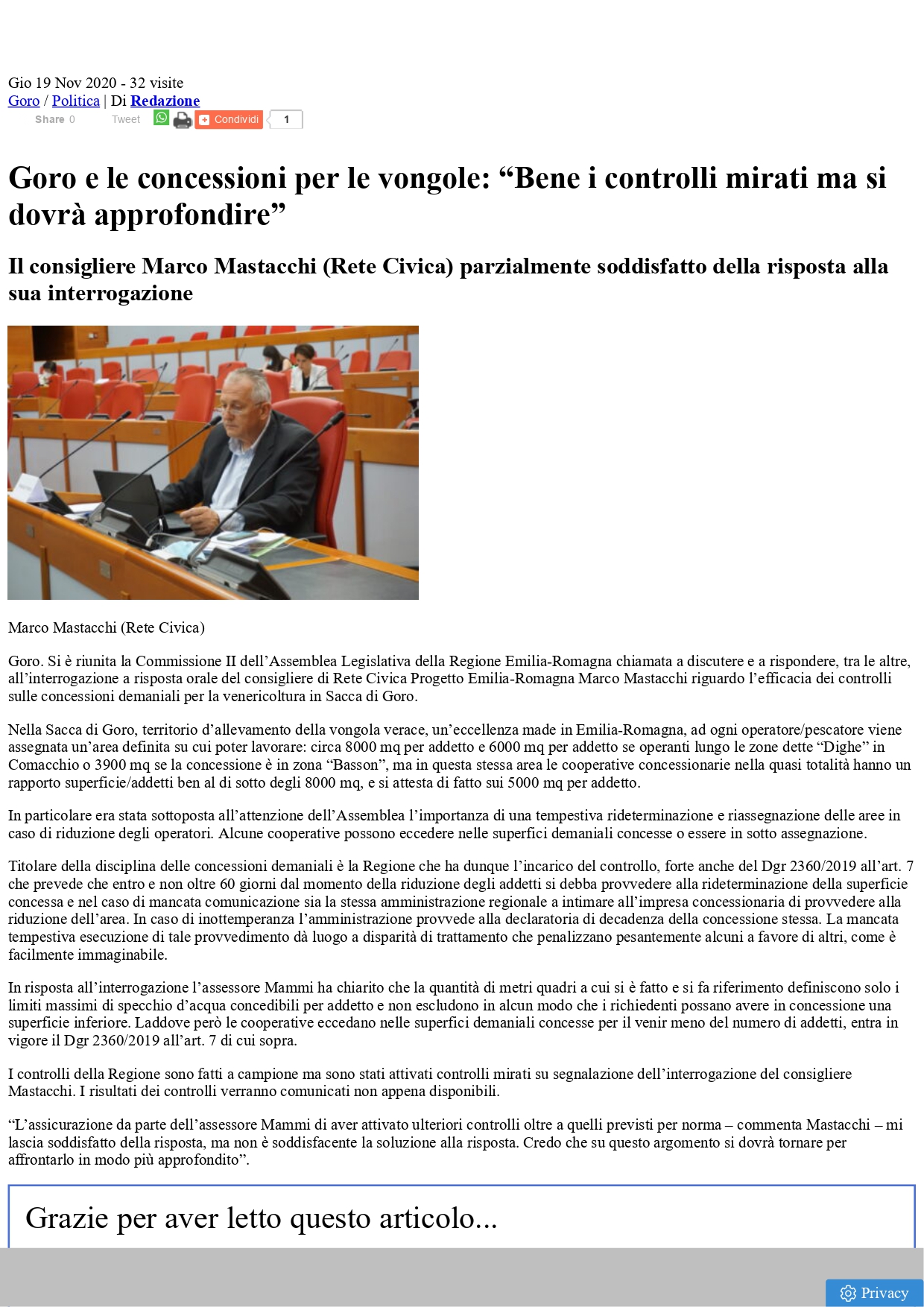 Al momento stai visualizzando Estense.com – Goro e le concessioni per le vongole: “Bene i controlli mirati ma si dovrà approfondire”