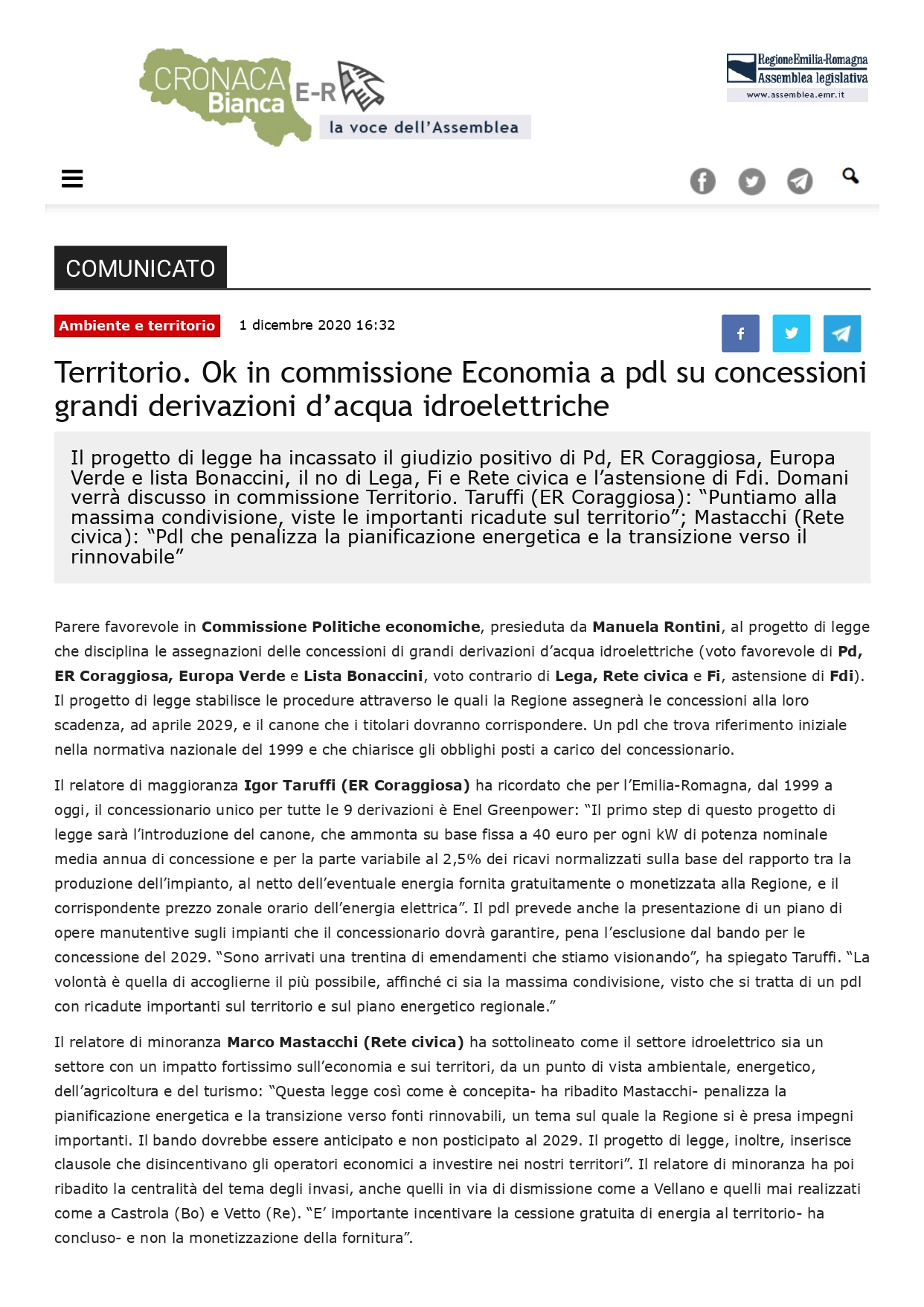 Scopri di più sull'articolo Territorio. Ok in commissione Economia a pdl su concessioni grandi derivazioni d’acqua idroelettriche