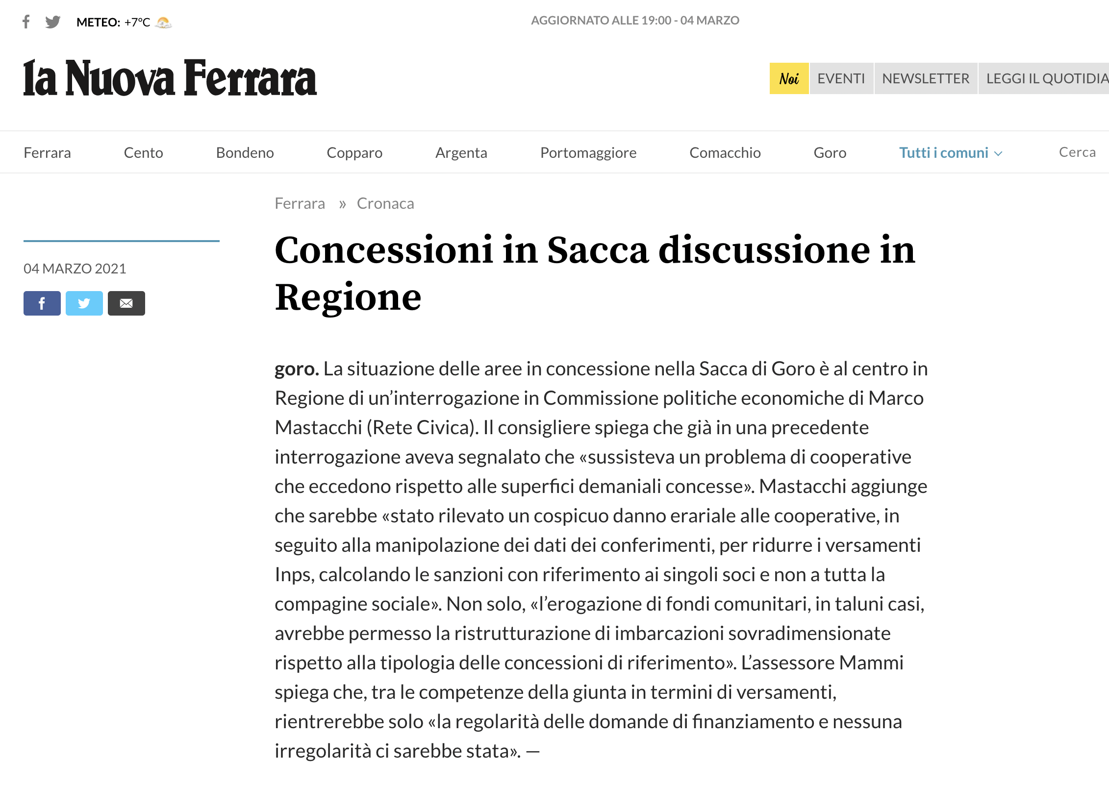 Al momento stai visualizzando Concessioni in Sacca discussione in Regione