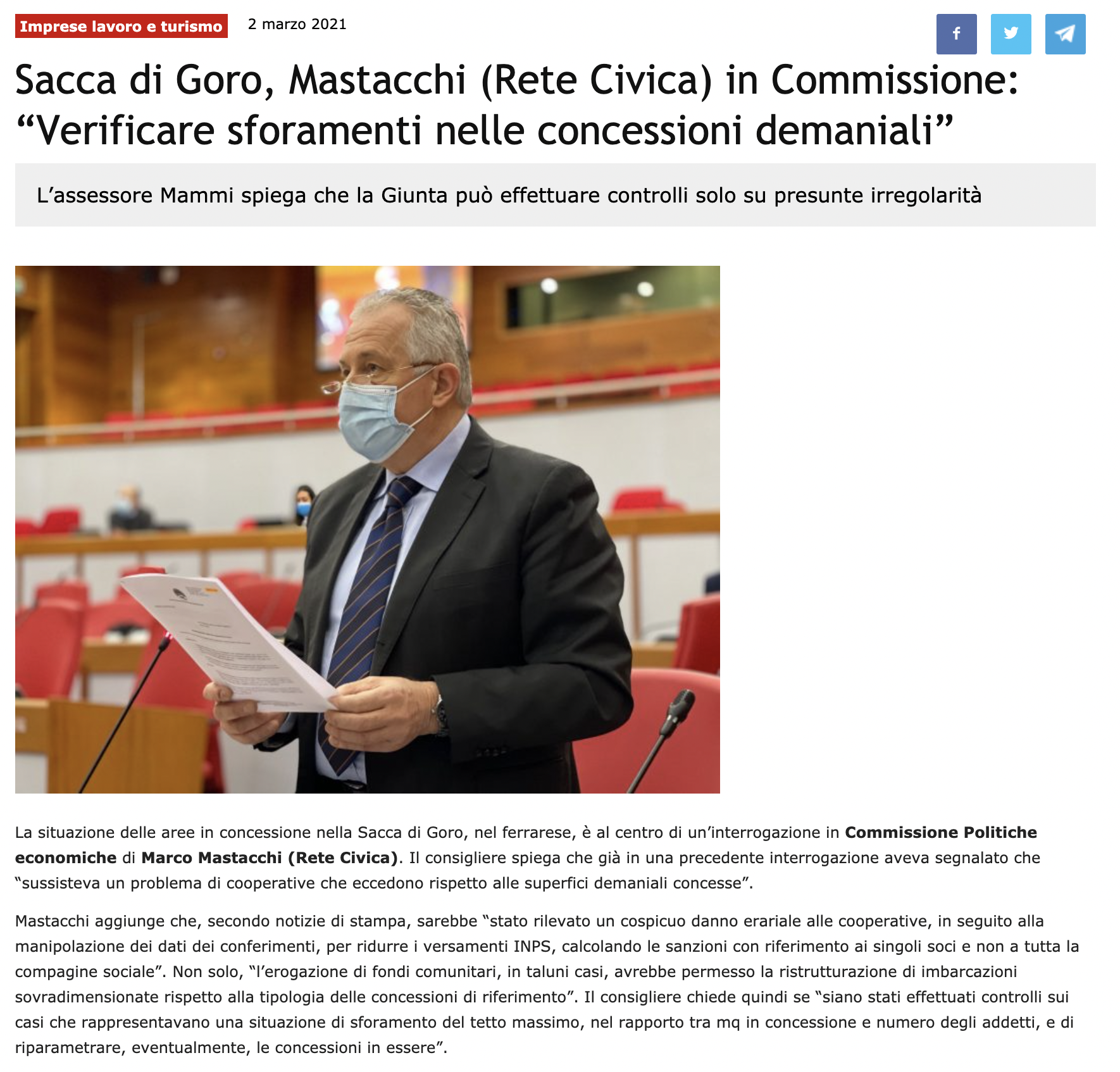 Al momento stai visualizzando La situazione delle aree in concessione nella Sacca di Goro, nel ferrarese, è al centro di un’interrogazione in Commissione Politiche economiche di Marco Mastacchi