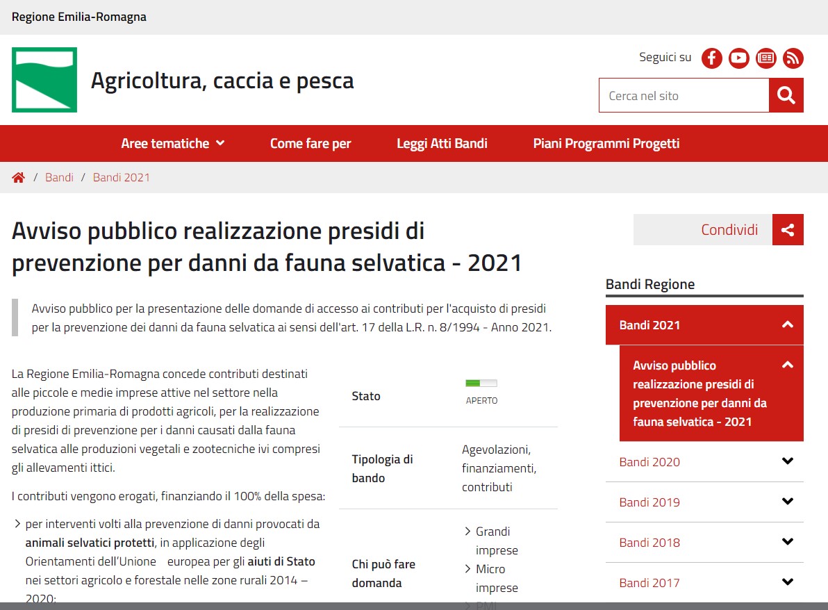 Scopri di più sull'articolo Occhio al Bando: avviso pubblico per la prevenzione danni da fauna selvatica – 2021
