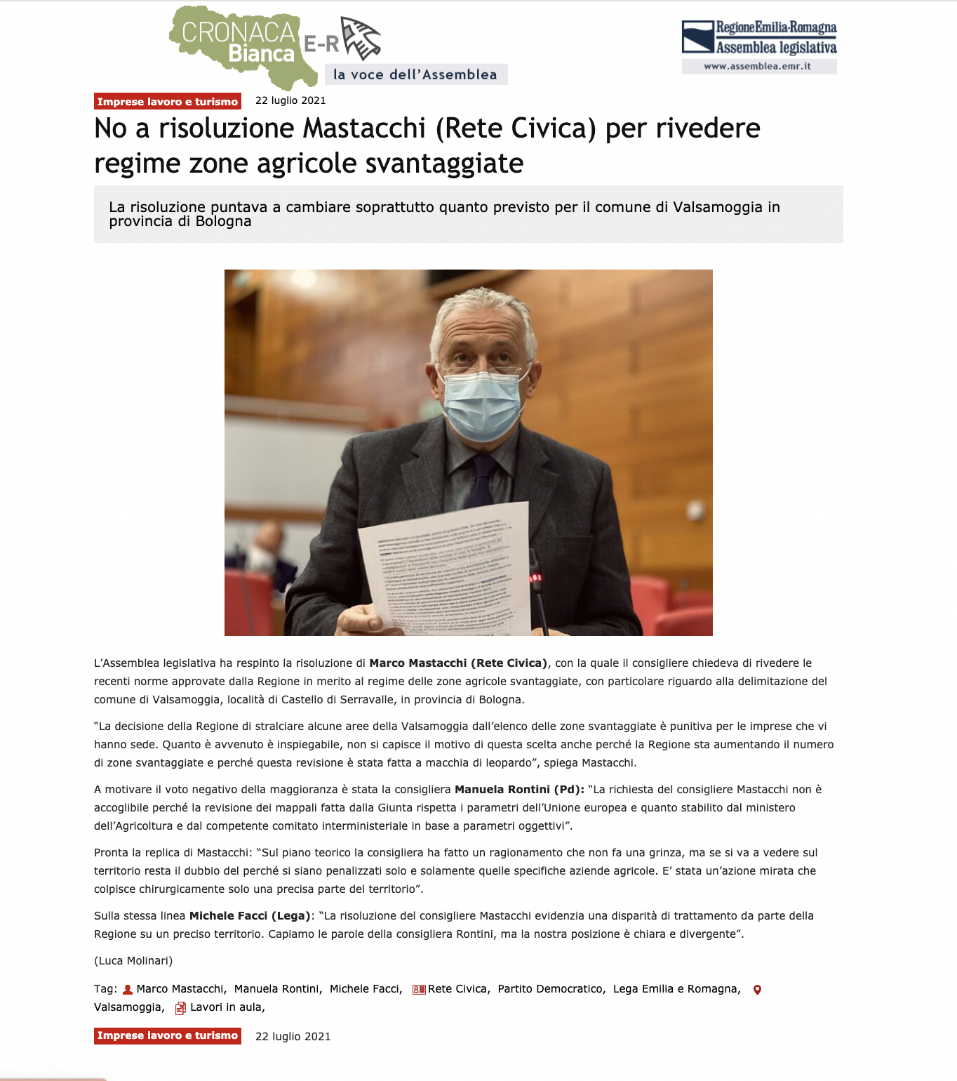 Al momento stai visualizzando No a risoluzione Mastacchi (Rete Civica) per rivedere regime zone agricole svantaggiate