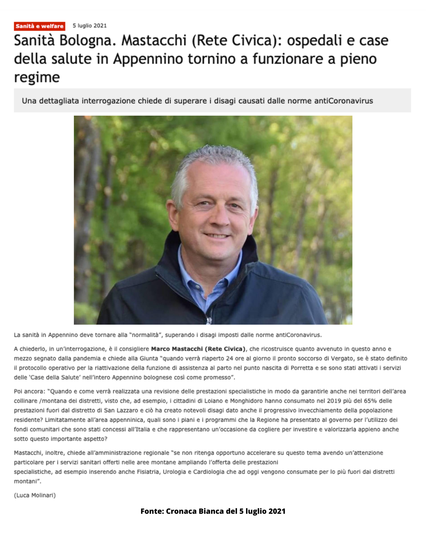 Al momento stai visualizzando Sanità Bologna. Mastacchi (Rete Civica): ospedali e case della salute in Appennino tornino a funzionare a pieno regime