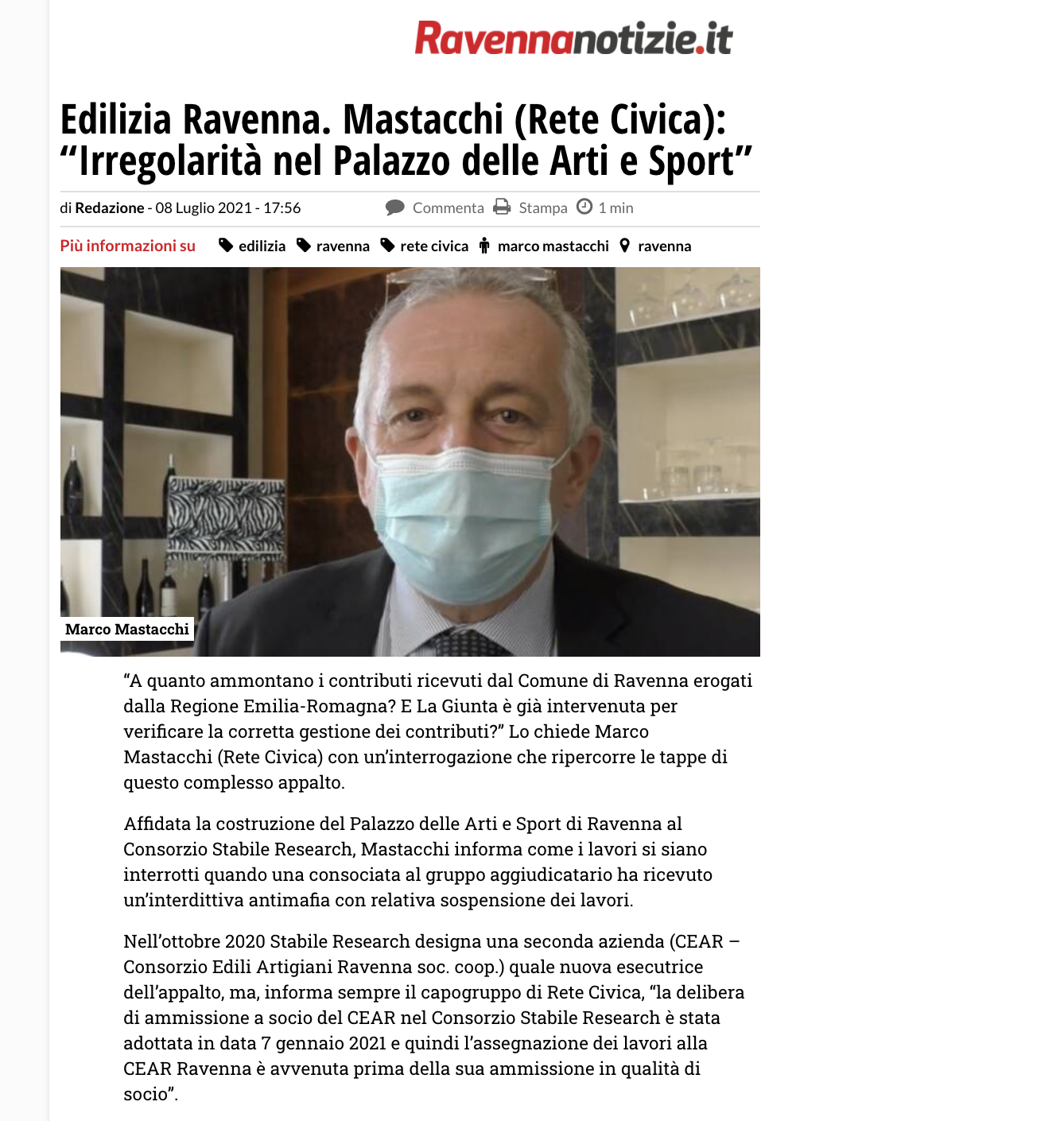 Al momento stai visualizzando Edilizia Ravenna. Mastacchi (Rete Civica): “Irregolarità nel Palazzo delle Arti e Sport”
