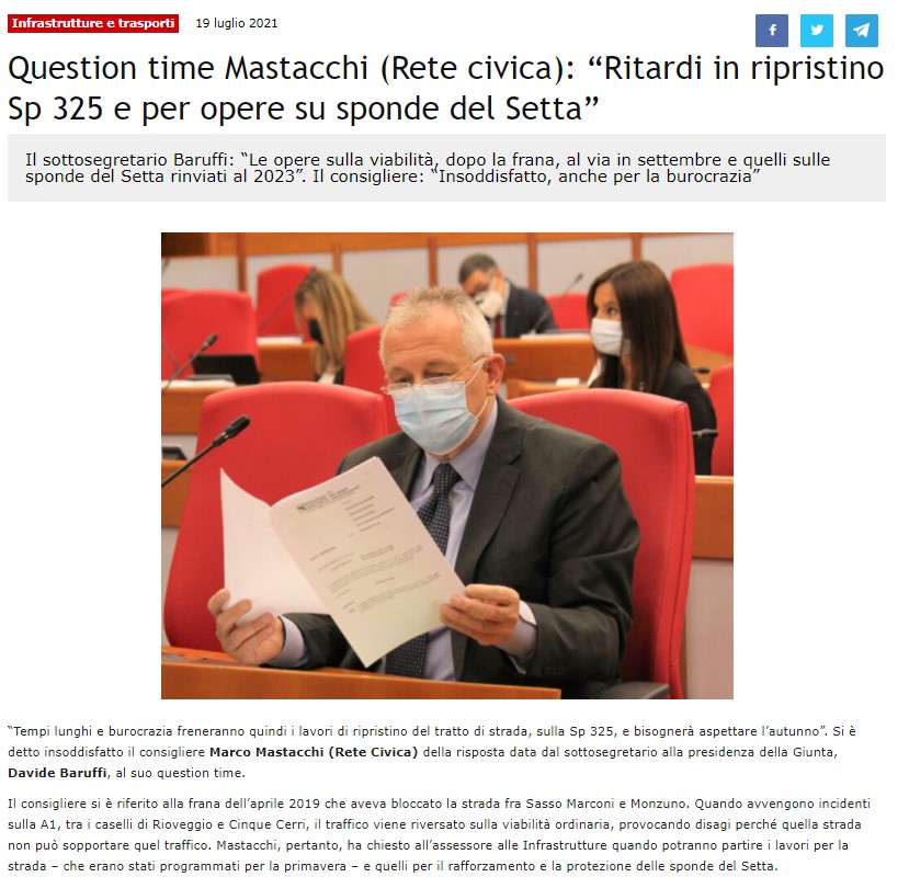 Scopri di più sull'articolo Question time Mastacchi (Rete civica): “Ritardi in ripristino Sp 325 e per opere su sponde del Setta”