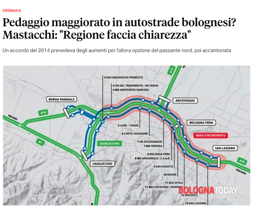 Al momento stai visualizzando Pedaggio maggiorato in autostrade bolognesi? Mastacchi: “Regione faccia chiarezza”