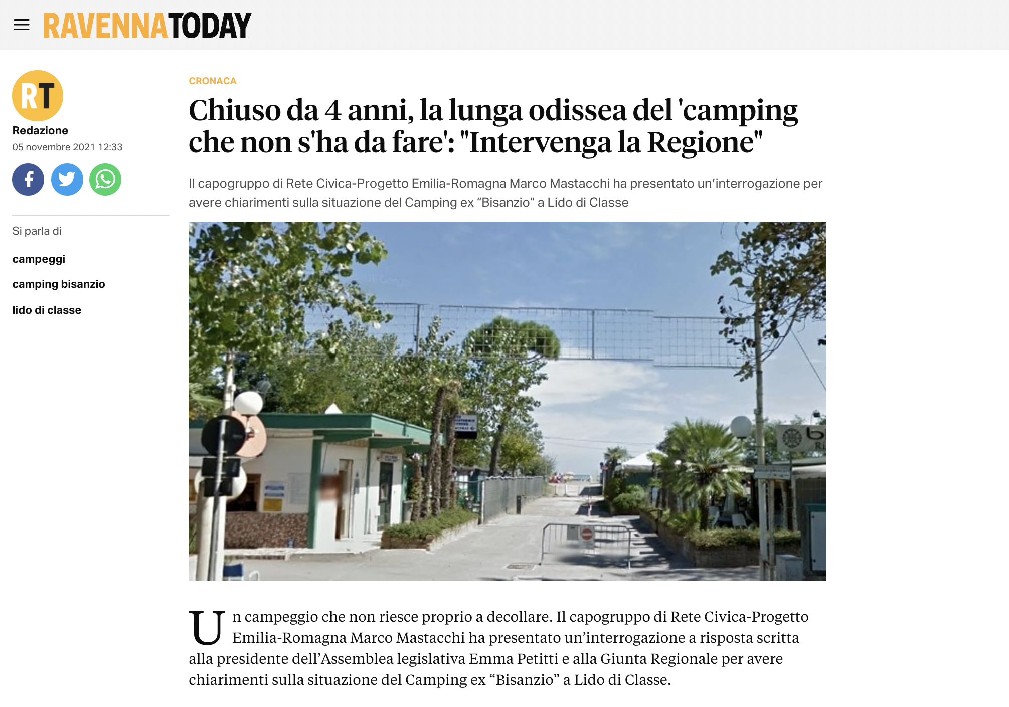 Scopri di più sull'articolo Chiuso da 4 anni, la lunga odissea del ‘camping che non s’ha da fare’: “Intervenga la Regione”