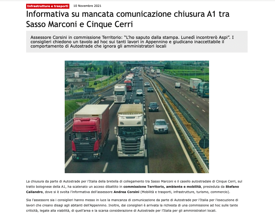 Scopri di più sull'articolo Informativa su mancata comunicazione chiusura A1 tra Sasso Marconi e Cinque Cerri