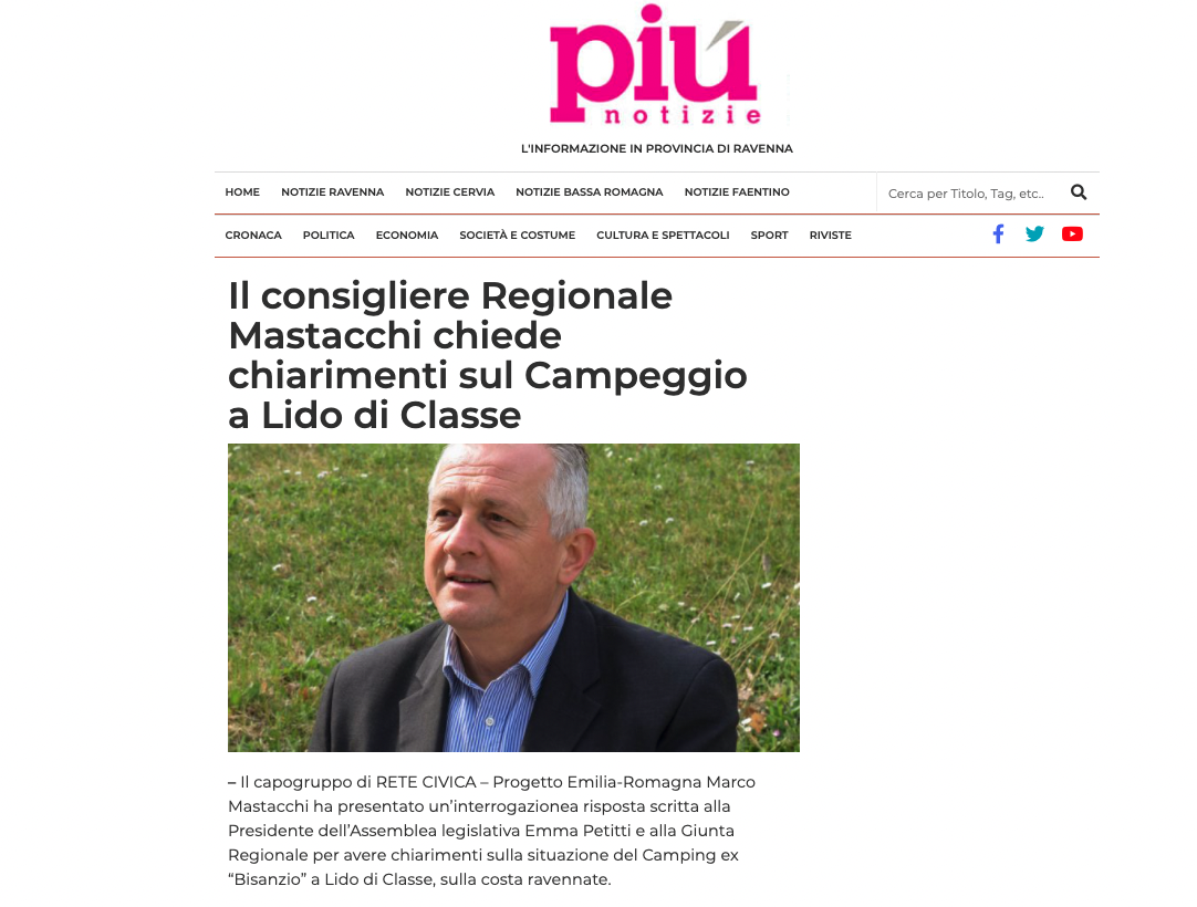 Scopri di più sull'articolo Il consigliere Regionale Mastacchi chiede chiarimenti sul Campeggio a Lido di Classe