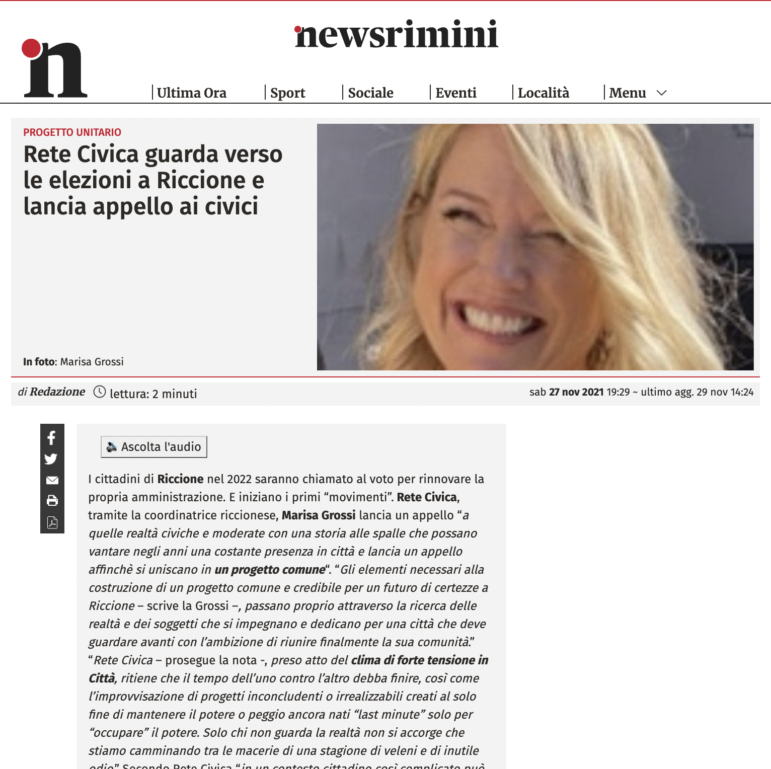 Scopri di più sull'articolo Rete Civica guarda verso le elezioni a Riccione e lancia appello ai civici
