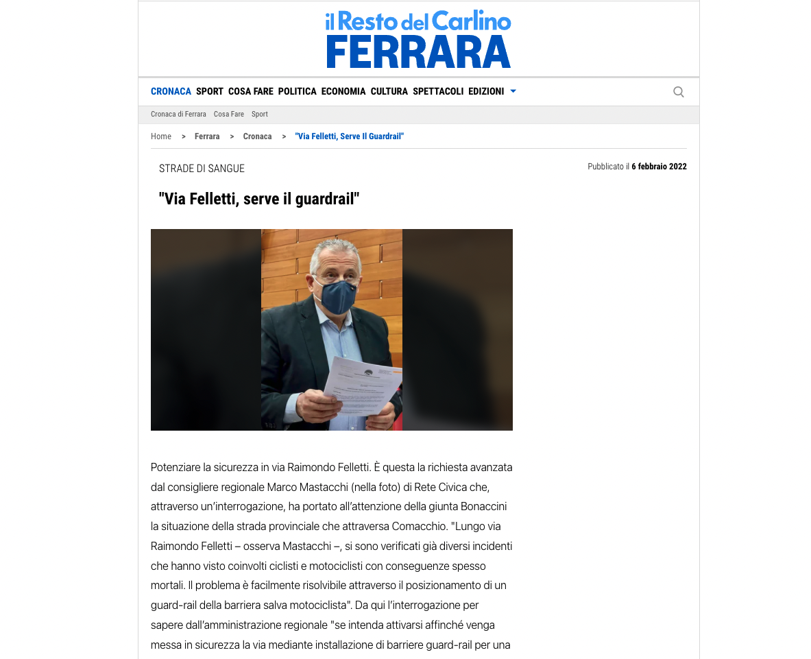 Scopri di più sull'articolo Mastacchi: Comacchio, via Felletti, serve il guardrail