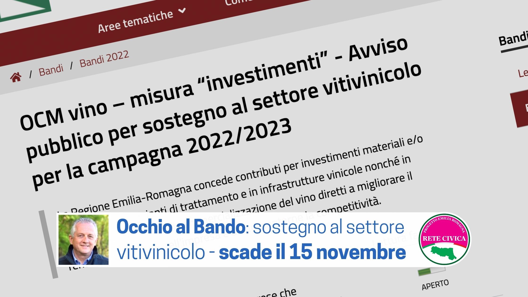 Scopri di più sull'articolo Avviso pubblico per sostegno al settore vitivinicolo per la campagna 2022/2023