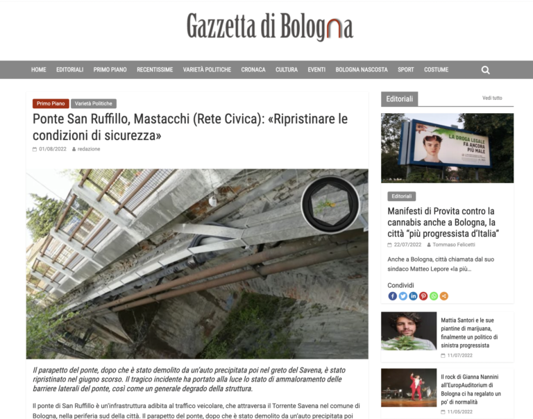 Ponte San Ruffillo, Mastacchi (Rete Civica): «Ripristinare le condizioni di sicurezza»