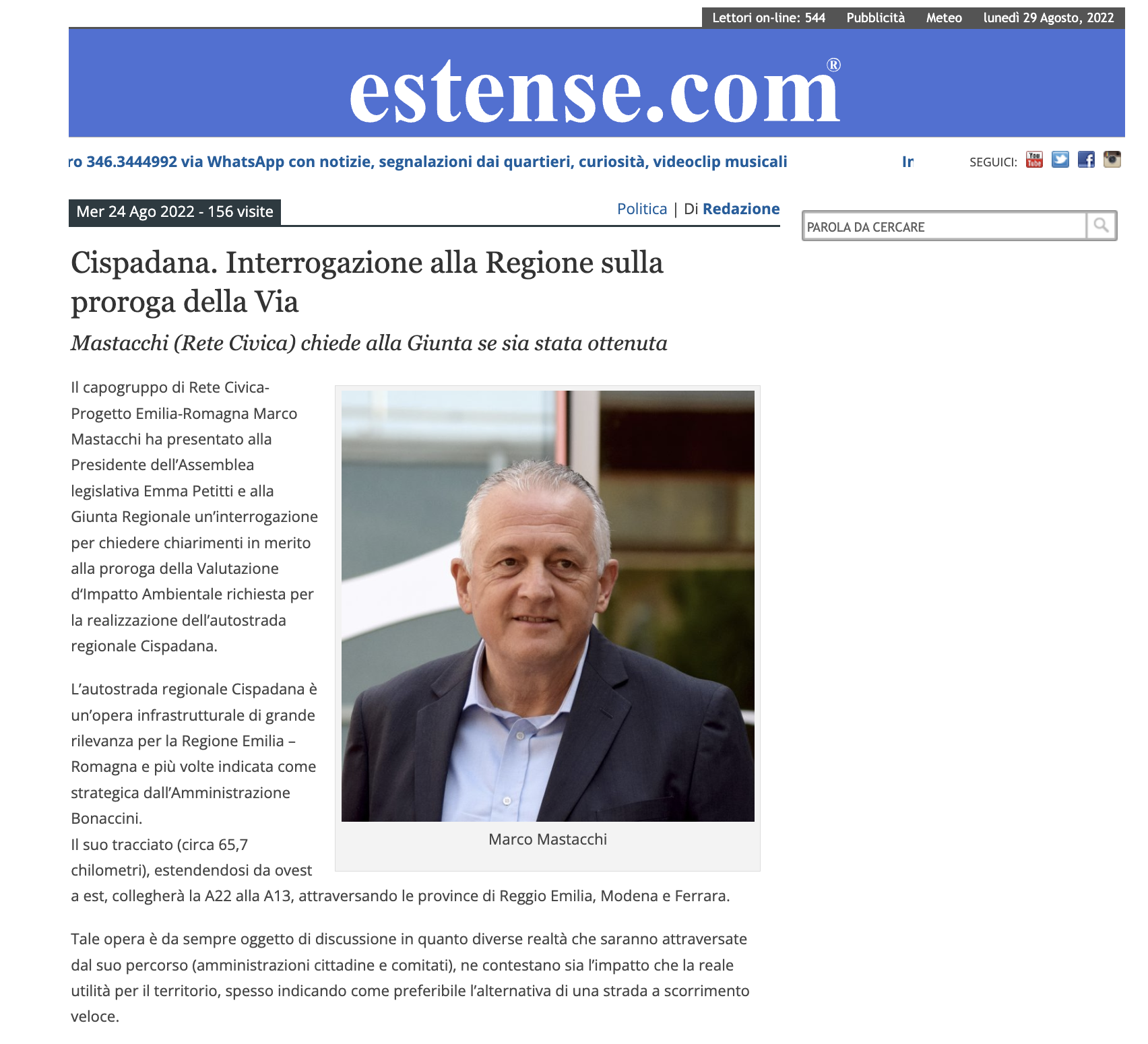 Al momento stai visualizzando Cispadana. Interrogazione alla Regione sulla proroga della Via