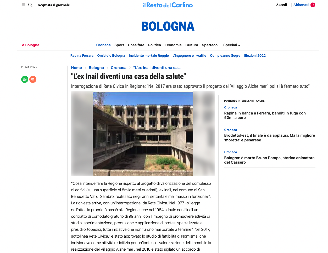 Scopri di più sull'articolo “L’ex Inail diventi una casa della salute”