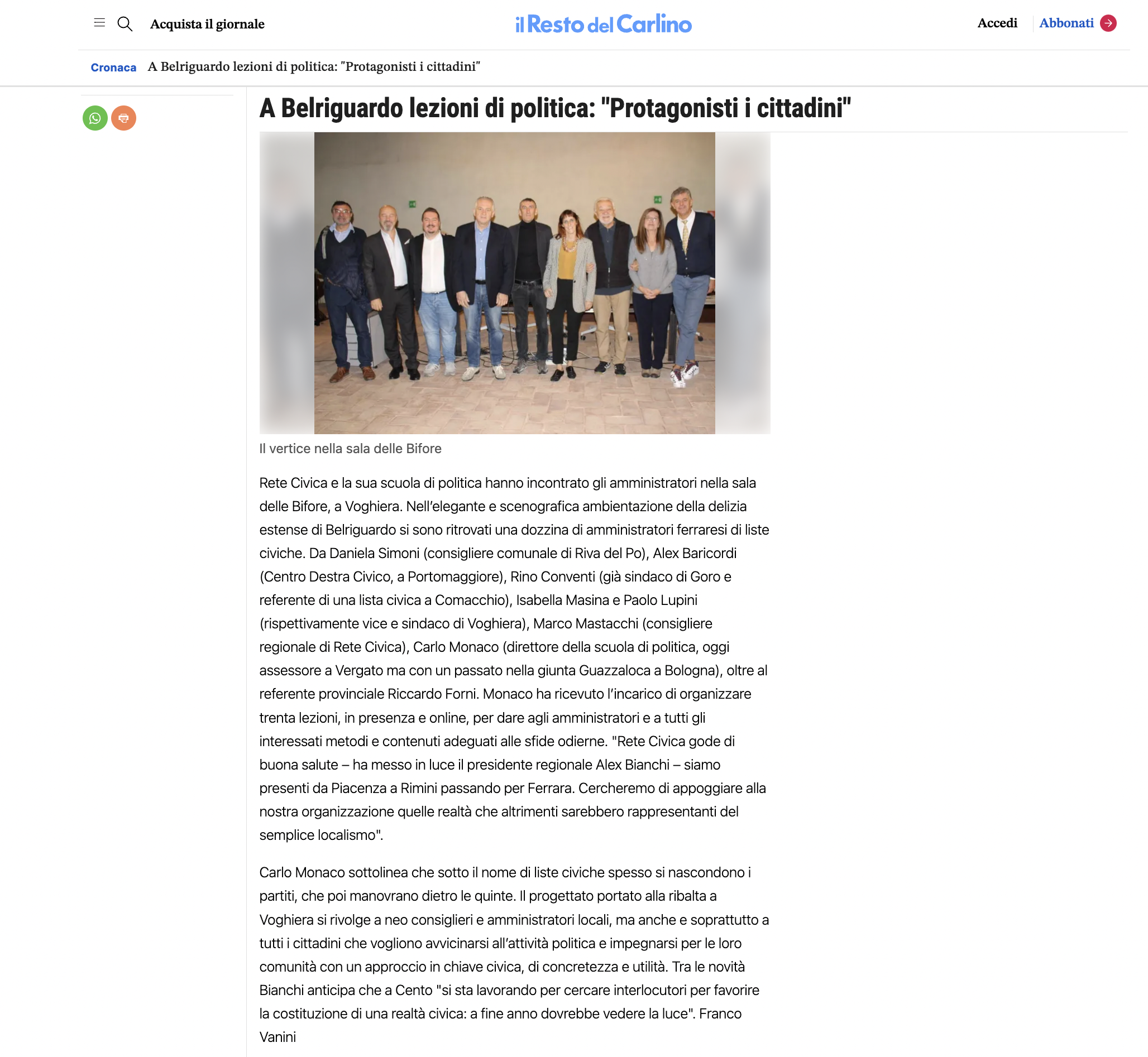 Scopri di più sull'articolo A Belriguardo lezioni di politica: “Protagonisti i cittadini”