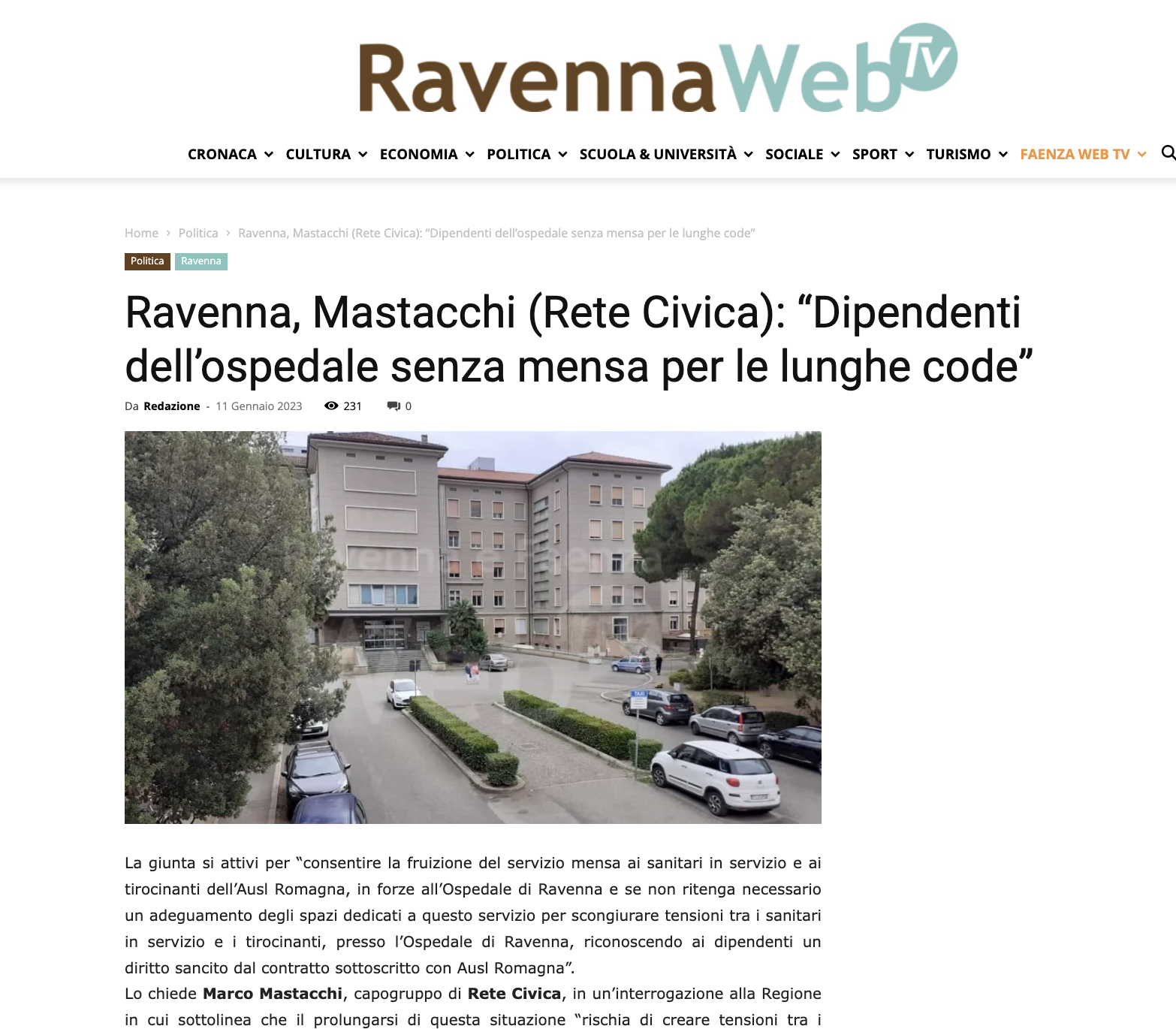Al momento stai visualizzando Ravenna, Mastacchi (Rete Civica): “Dipendenti dell’ospedale senza mensa per le lunghe code”