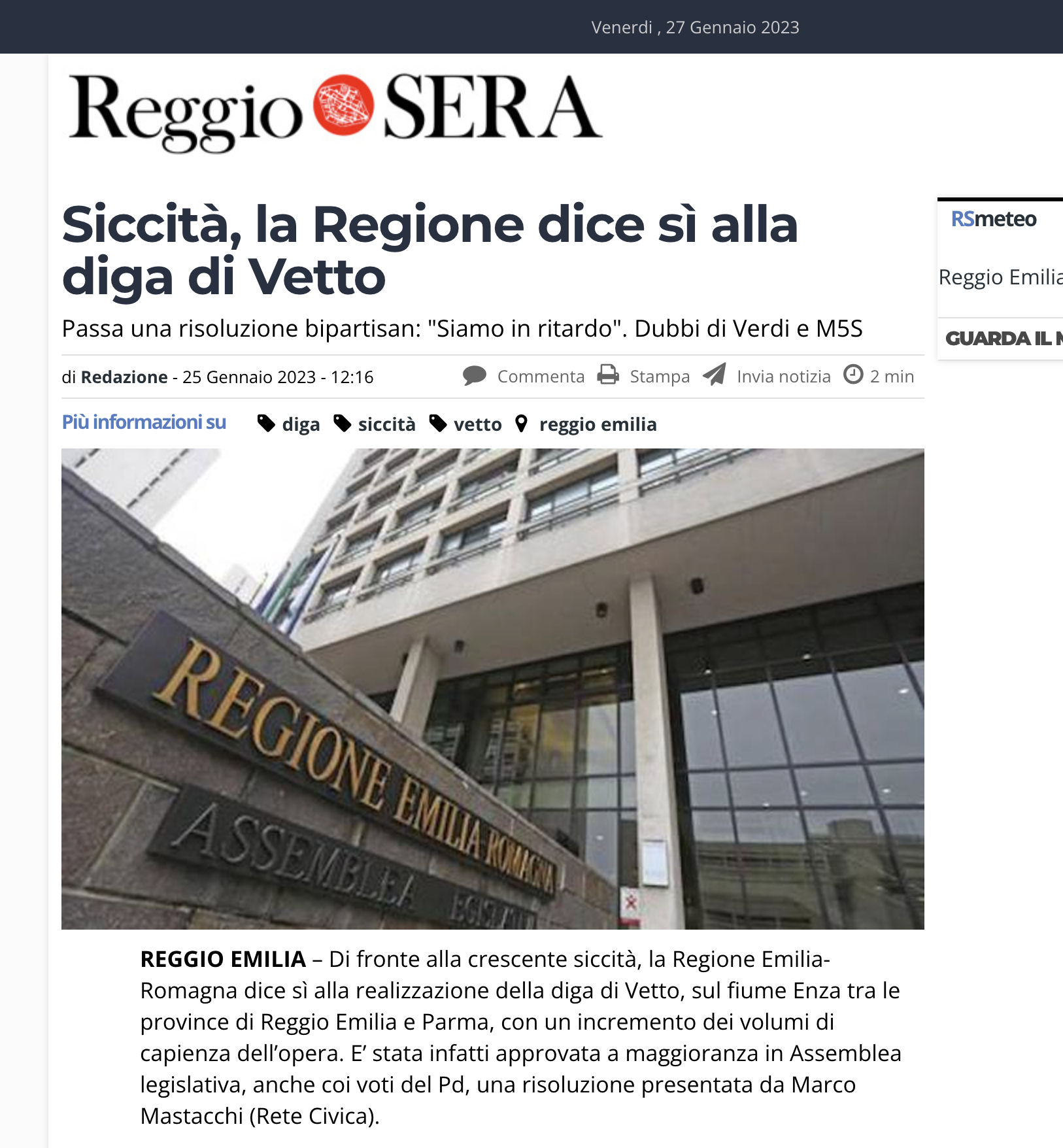 Scopri di più sull'articolo Siccità, la Regione dice sì alla diga di Vetto