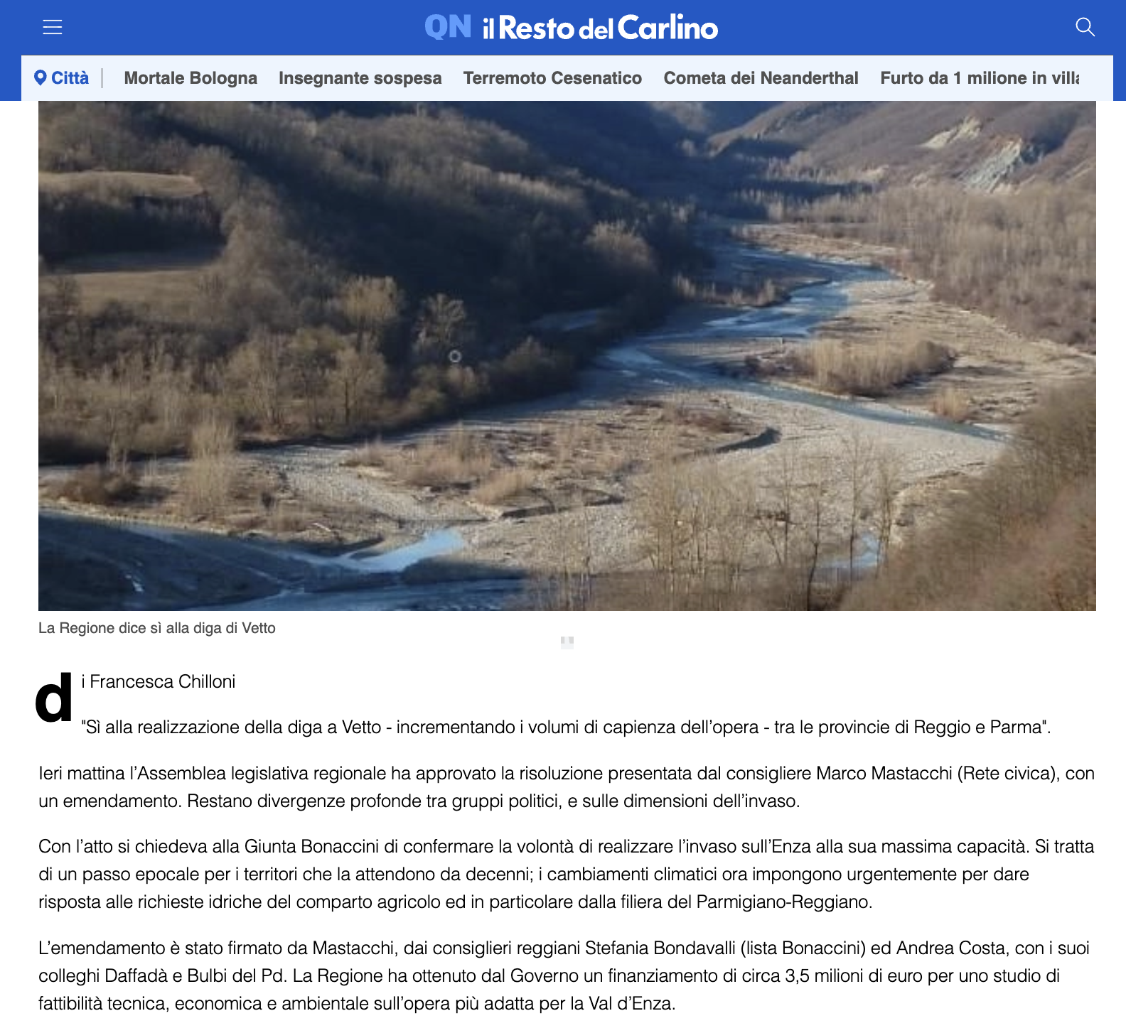 Scopri di più sull'articolo La Regione dice sì alla diga di Vetto