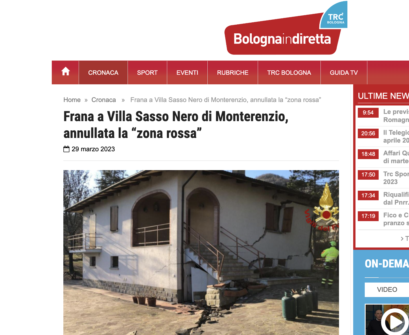 Scopri di più sull'articolo Frana a Villa SassoNero di Monterenzio, annullata la “zona rossa”