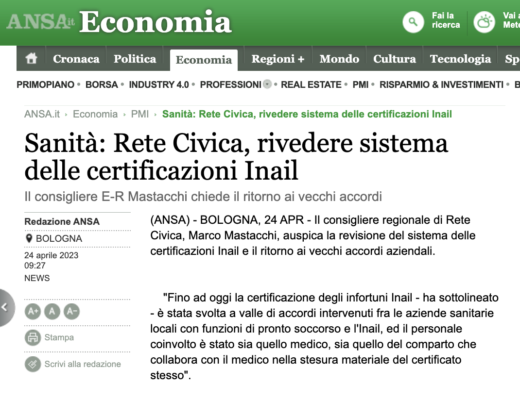 Scopri di più sull'articolo Sanità: Rete Civica, rivedere sistema delle certificazioni Inail