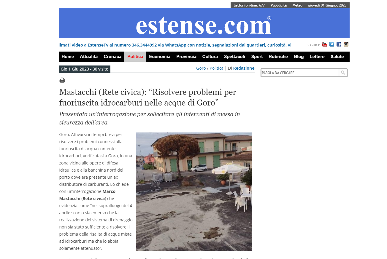 Al momento stai visualizzando Mastacchi (Rete civica): “Risolvere problemi per fuoriuscita idrocarburi nelle acque di Goro”