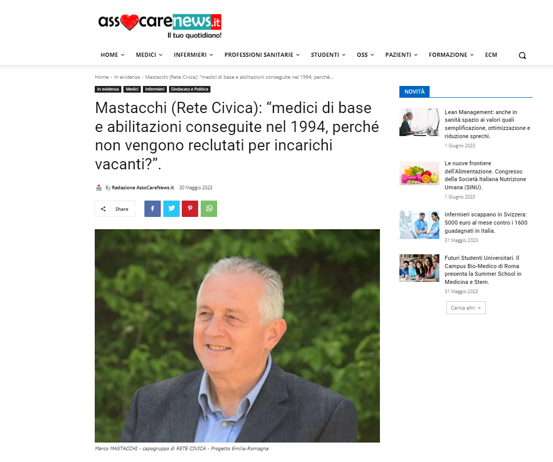 Scopri di più sull'articolo Mastacchi (Rete Civica): “medici di base e abilitazioni conseguite nel 1994, perché non vengono reclutati per incarichi vacanti?”