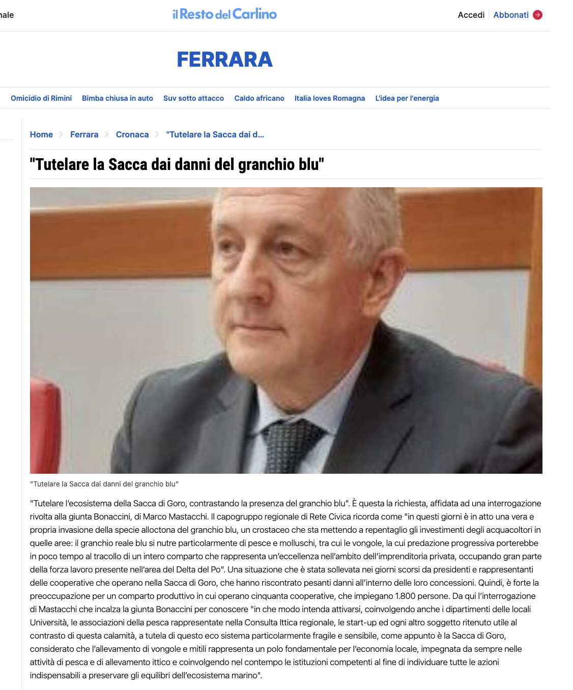 Scopri di più sull'articolo Tutelare la Sacca dai danni del granchio blu