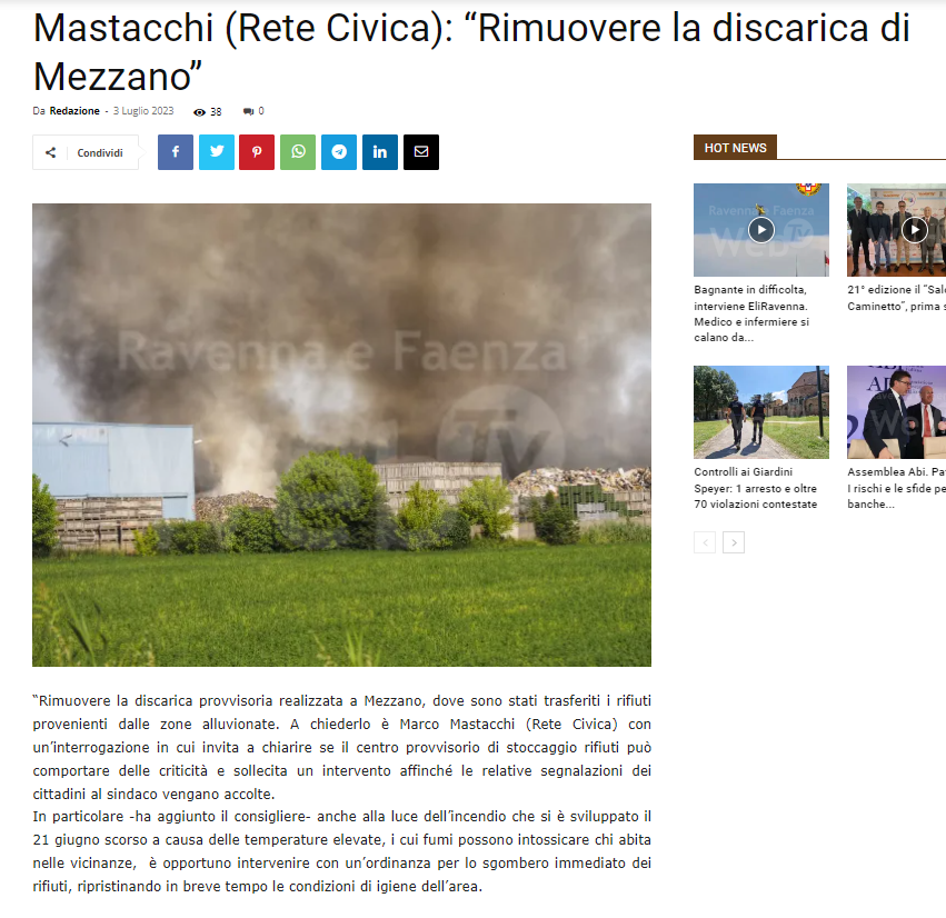 Al momento stai visualizzando Rimuovere la discarica provvisoria realizzata a Mezzano, dove sono stati trasferiti i rifiuti provenienti dalle zone alluvionate