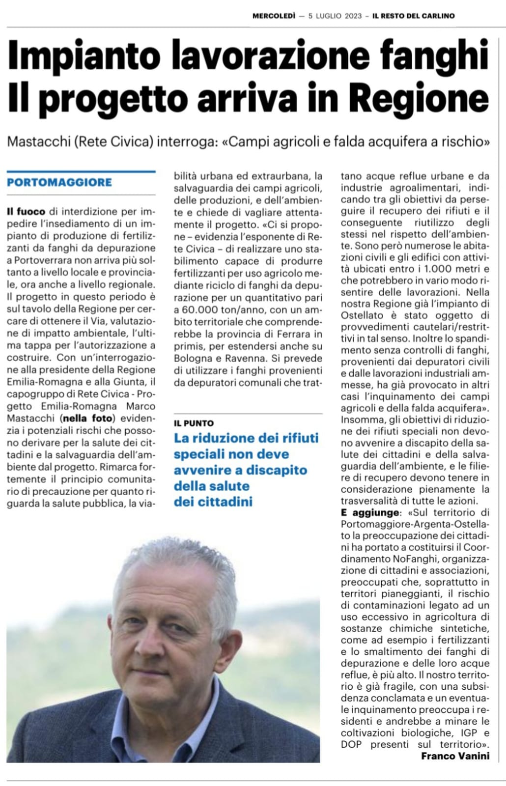 Al momento stai visualizzando Impianto di lavorazione fanghi a Portoverrara: vagliare attentamente il progetto