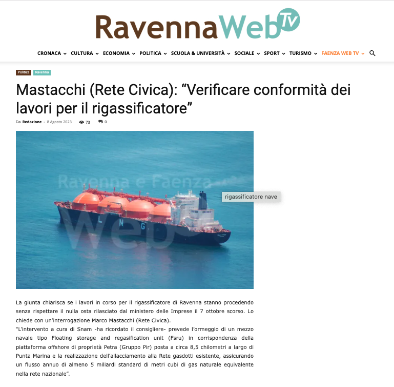 Scopri di più sull'articolo Mastacchi (Rete Civica): “Verificare conformità dei lavori per il rigassificatore”