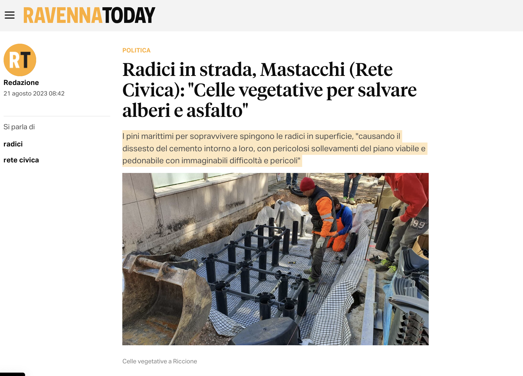 Scopri di più sull'articolo Radici in strada, Mastacchi (Rete Civica): “Celle vegetative per salvare alberi e asfalto”