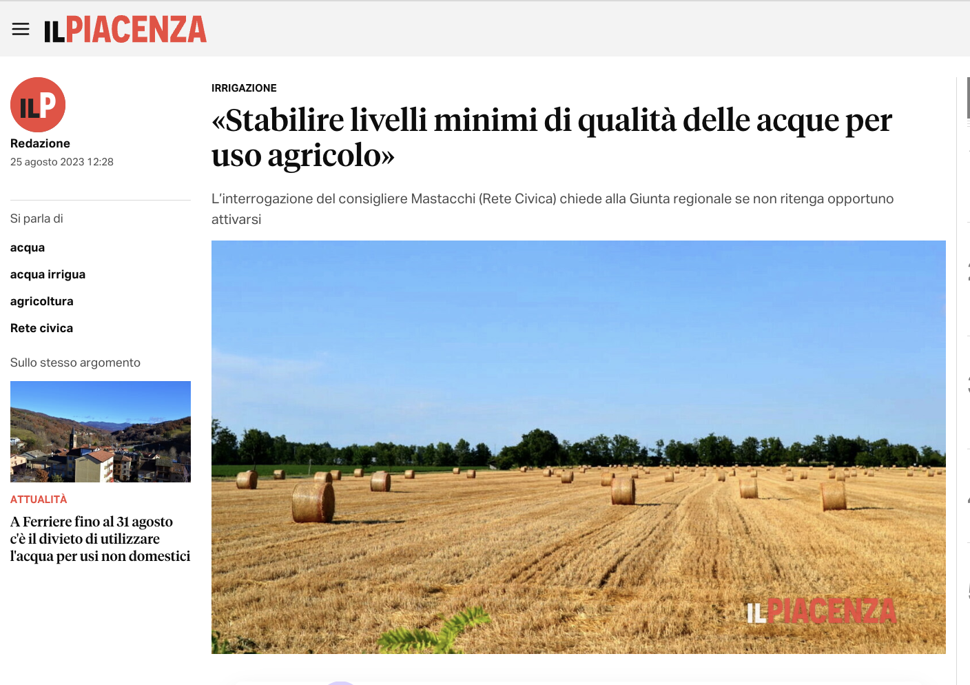 Al momento stai visualizzando «Stabilire livelli minimi di qualità delle acque per uso agricolo»