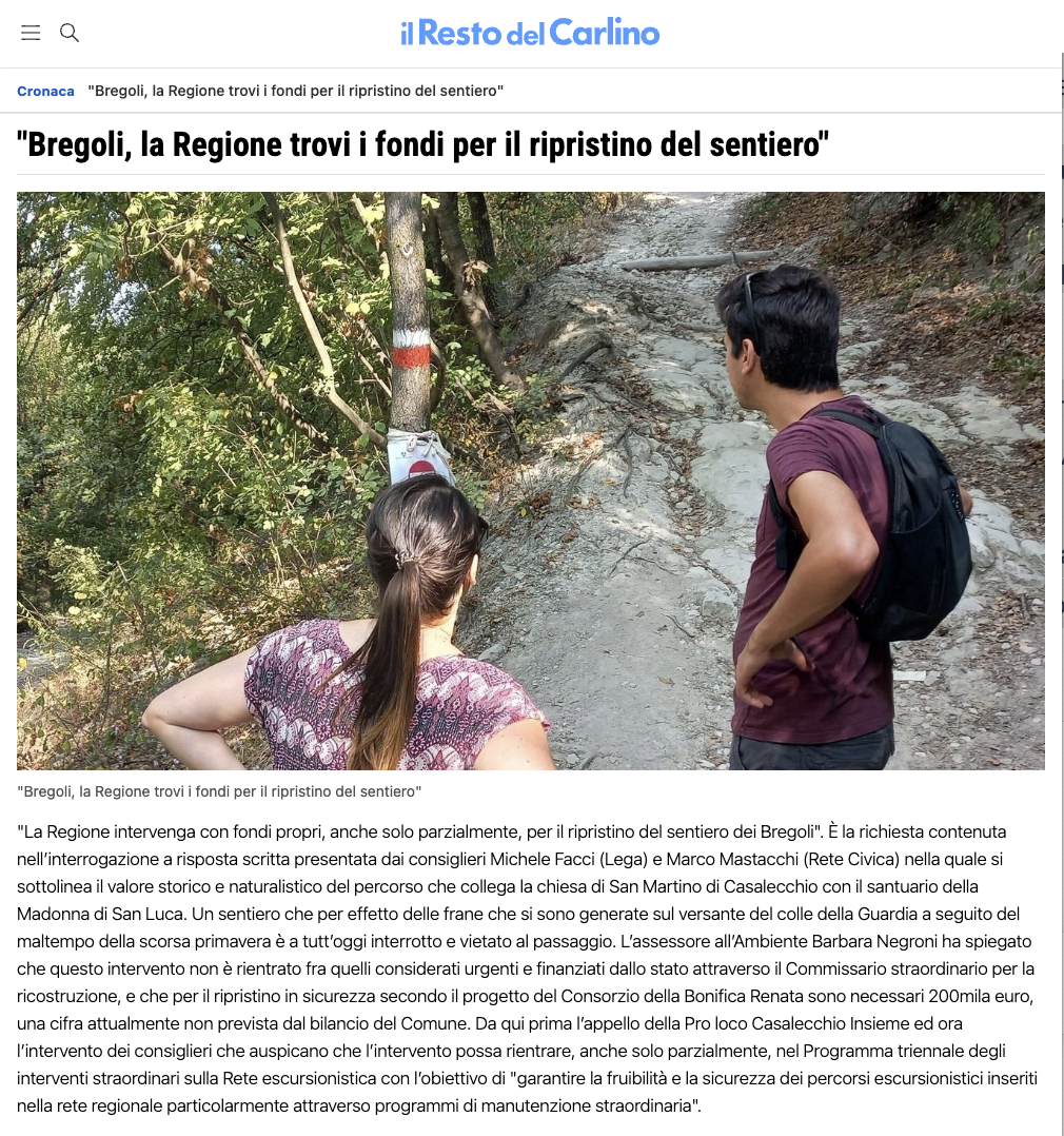 Scopri di più sull'articolo “Bregoli, la Regione trovi i fondi per il ripristino del sentiero”