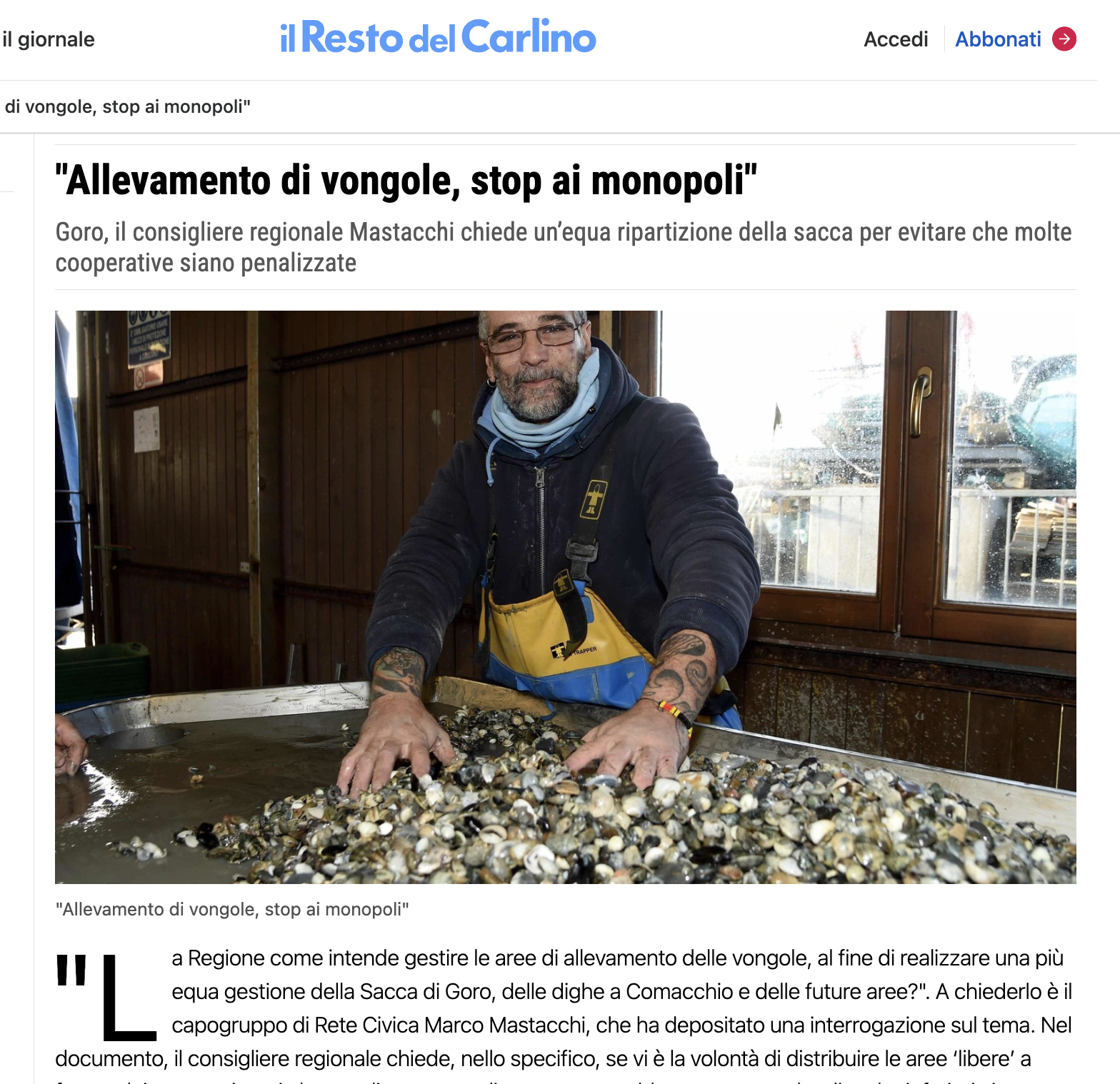 Al momento stai visualizzando “Allevamento di vongole, stop ai monopoli”