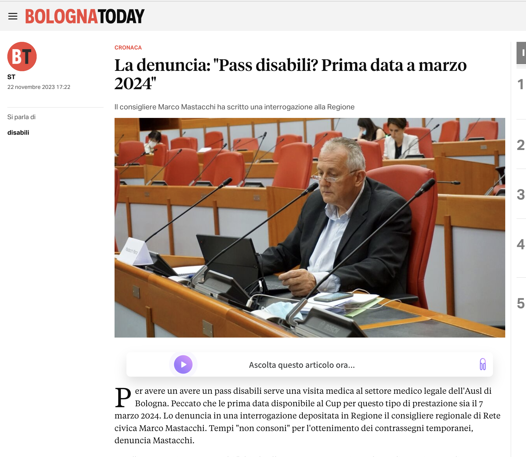 Scopri di più sull'articolo La denuncia: “Pass disabili? Prima data a marzo 2024”