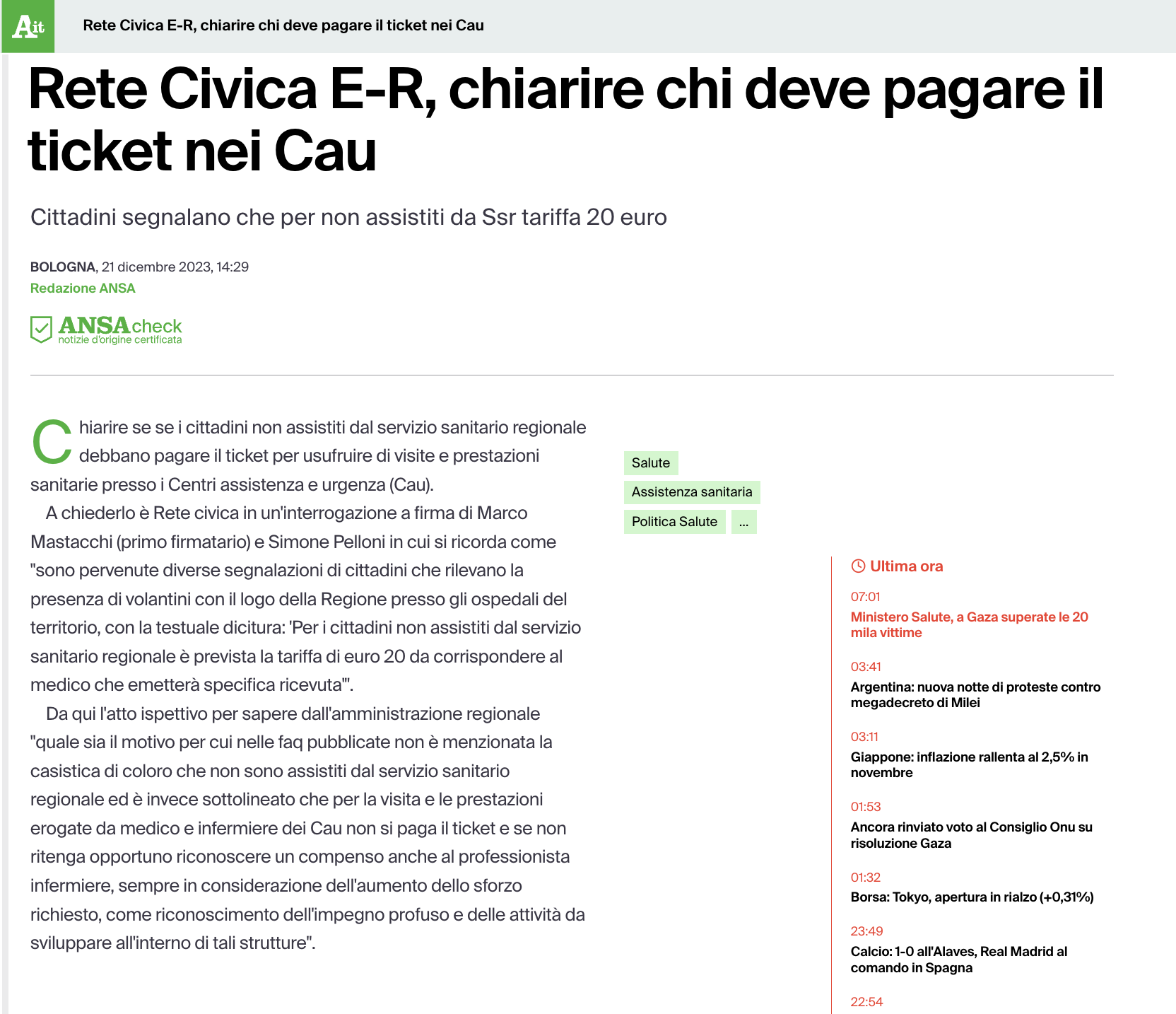 Scopri di più sull'articolo Rete Civica E-R, chiarire chi deve pagare il ticket nei Cau