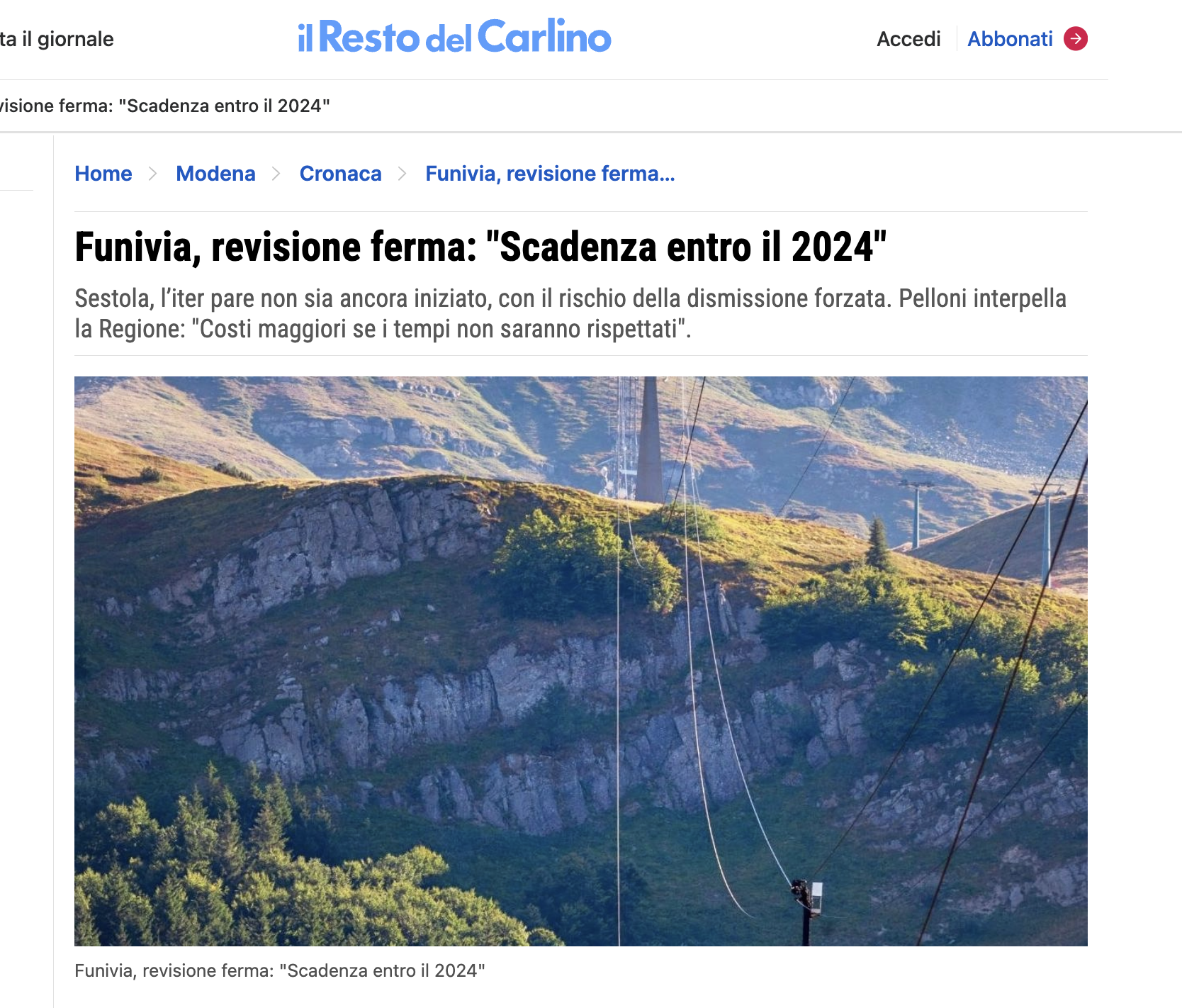 Al momento stai visualizzando Funivia, revisione ferma: “Scadenza entro il 2024”