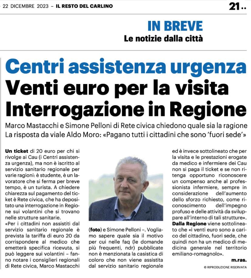 Scopri di più sull'articolo CAU: venti euro per la visita, interrogazione in Regione