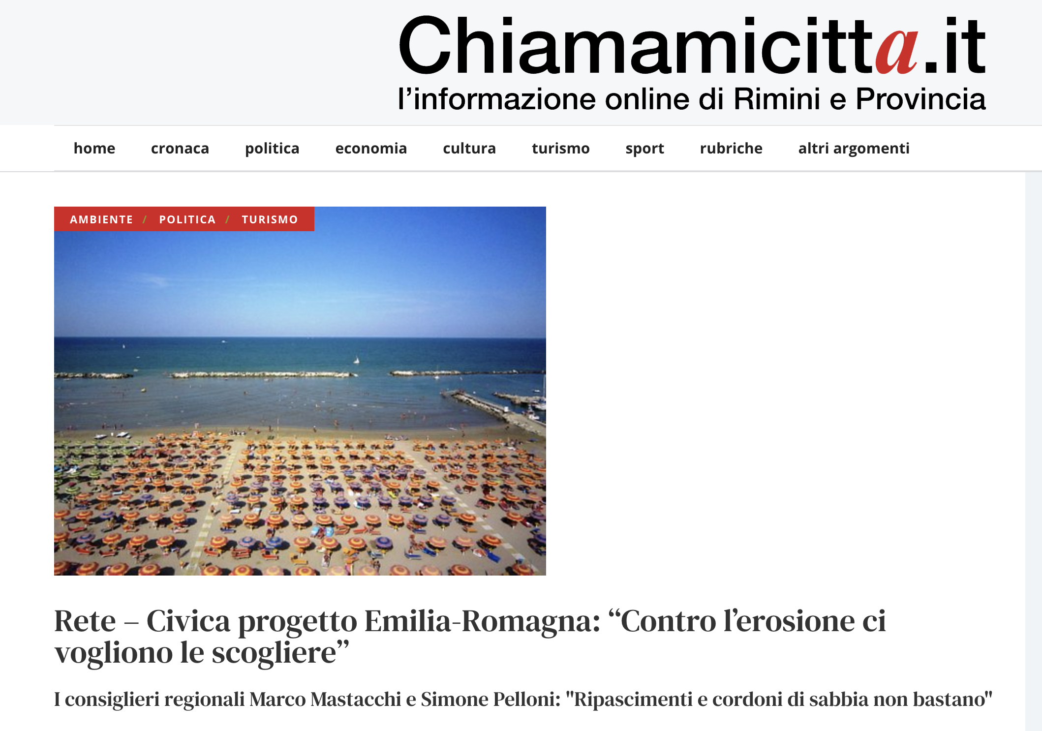 Al momento stai visualizzando Rete – Civica progetto Emilia-Romagna: “Contro l’erosione ci vogliono le scogliere”