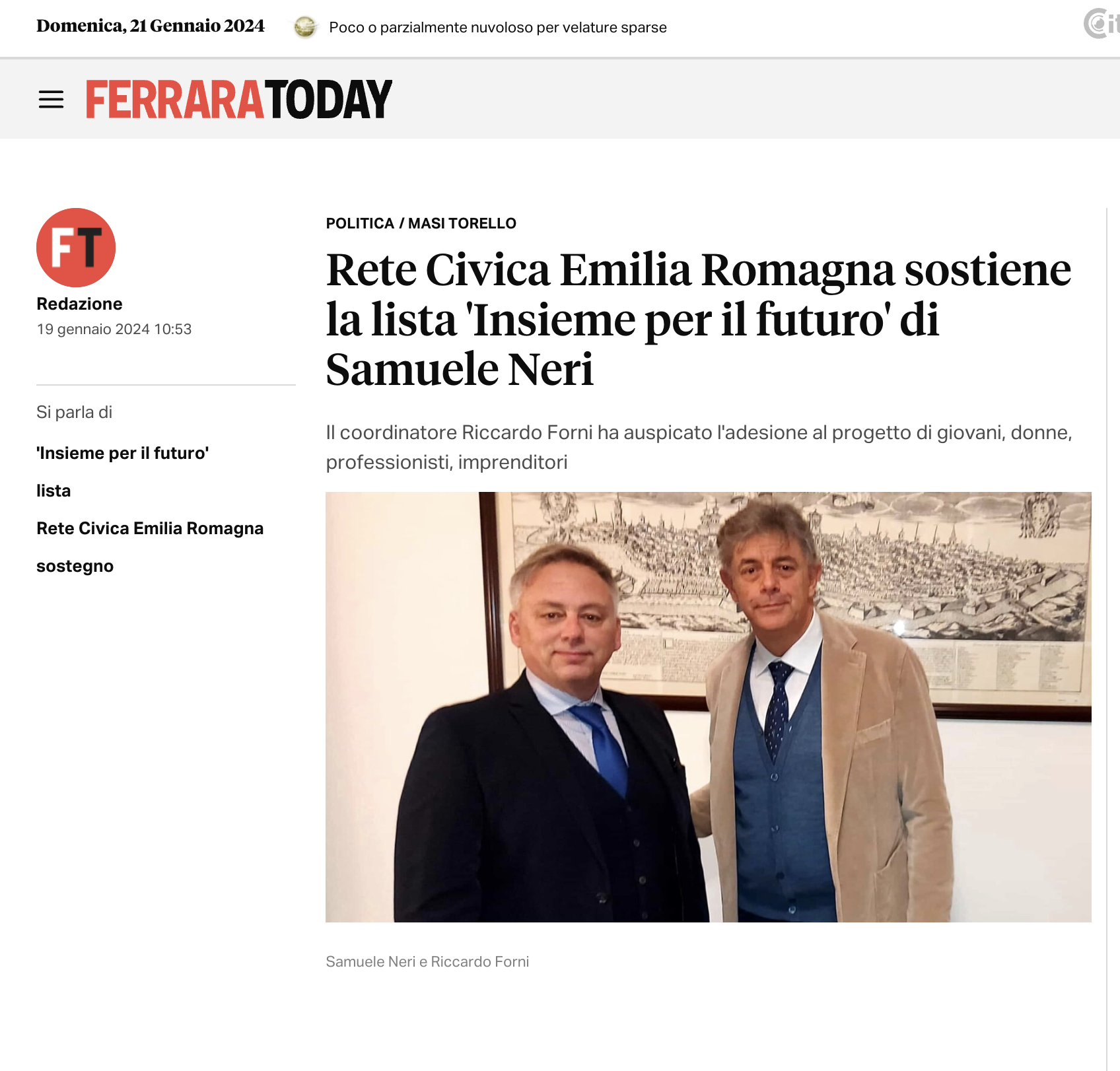 Al momento stai visualizzando Rete Civica Emilia Romagna sostiene la lista ‘Insieme per il futuro’ di Samuele Neri
