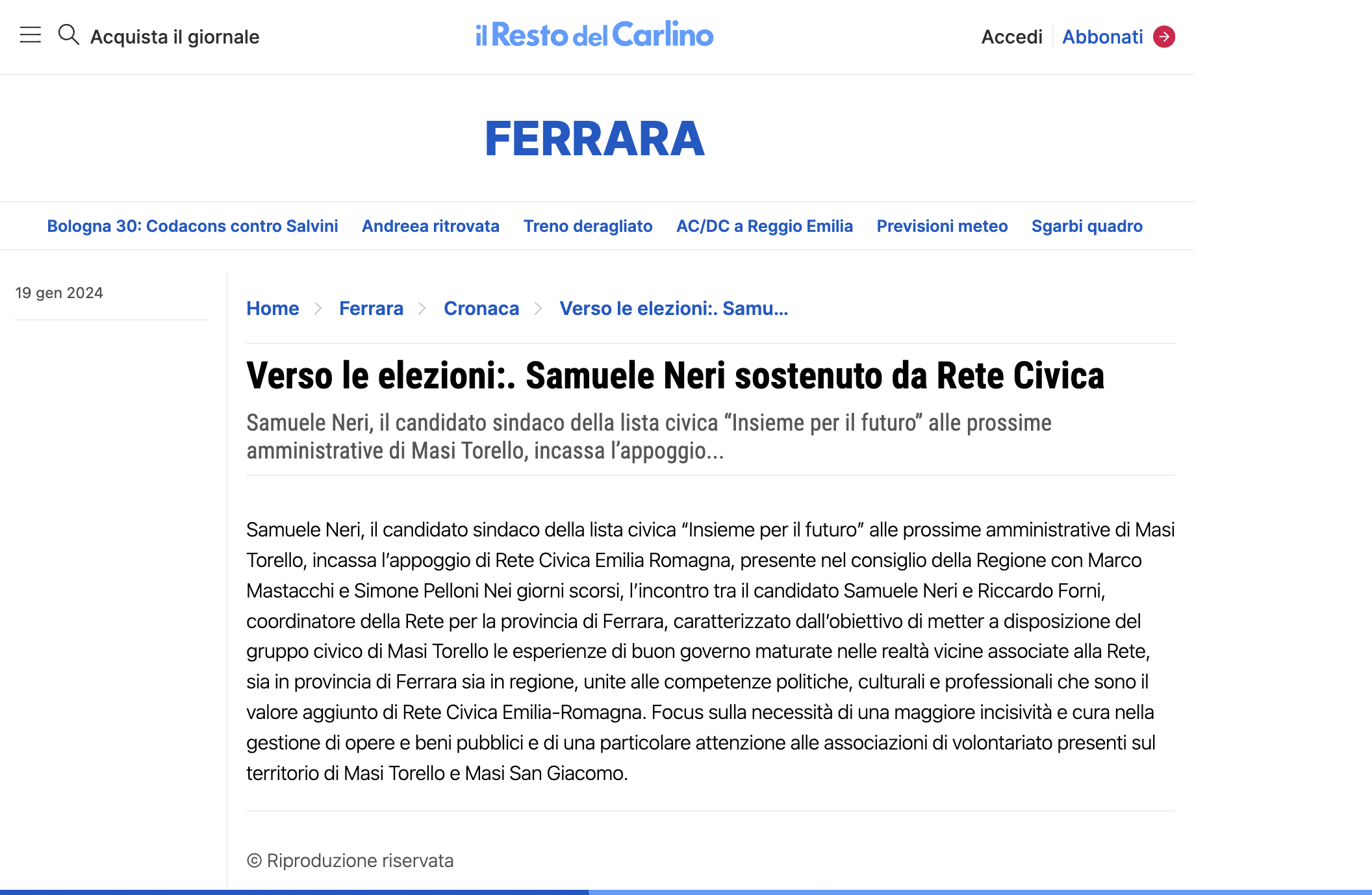 Al momento stai visualizzando Verso le elezioni:. Samuele Neri sostenuto da Rete Civica