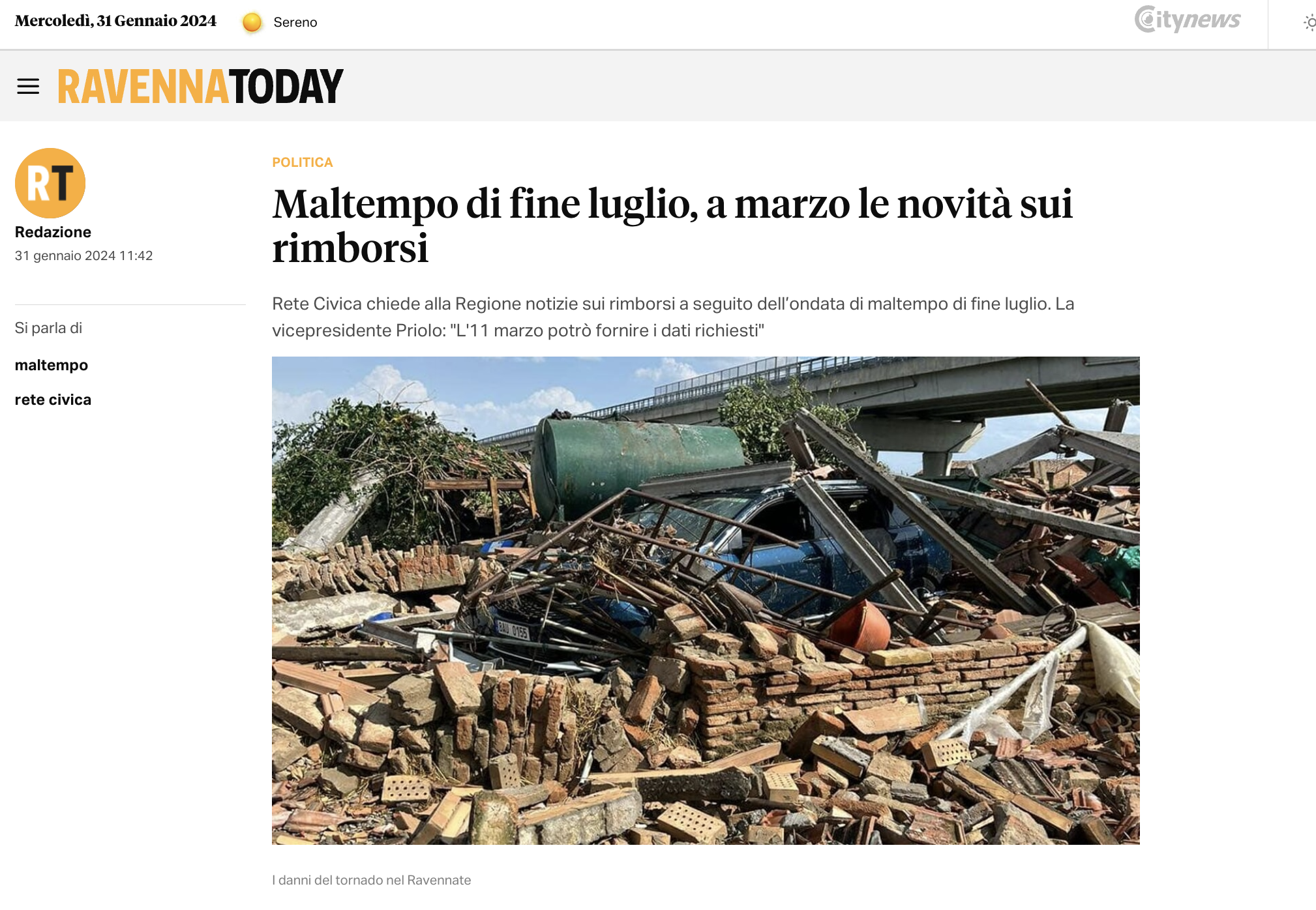 Scopri di più sull'articolo Maltempo di fine luglio, a marzo le novità sui rimborsi