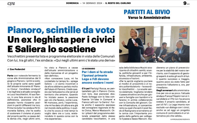 Scopri di più sull'articolo Pianoro Civica: ex sindaco Saliera sostiene Luca Vecchiettini