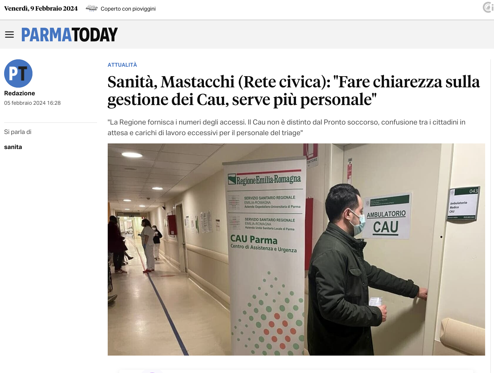 Scopri di più sull'articolo Sanità, Mastacchi (Rete Civica): “Fare chiarezza sulla gestione dei Cau, serve più personale”