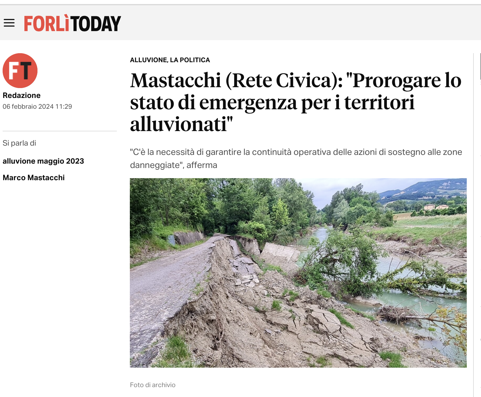 Scopri di più sull'articolo Mastacchi (Rete Civica): “Prorogare lo stato di emergenza per i territori alluvionati”