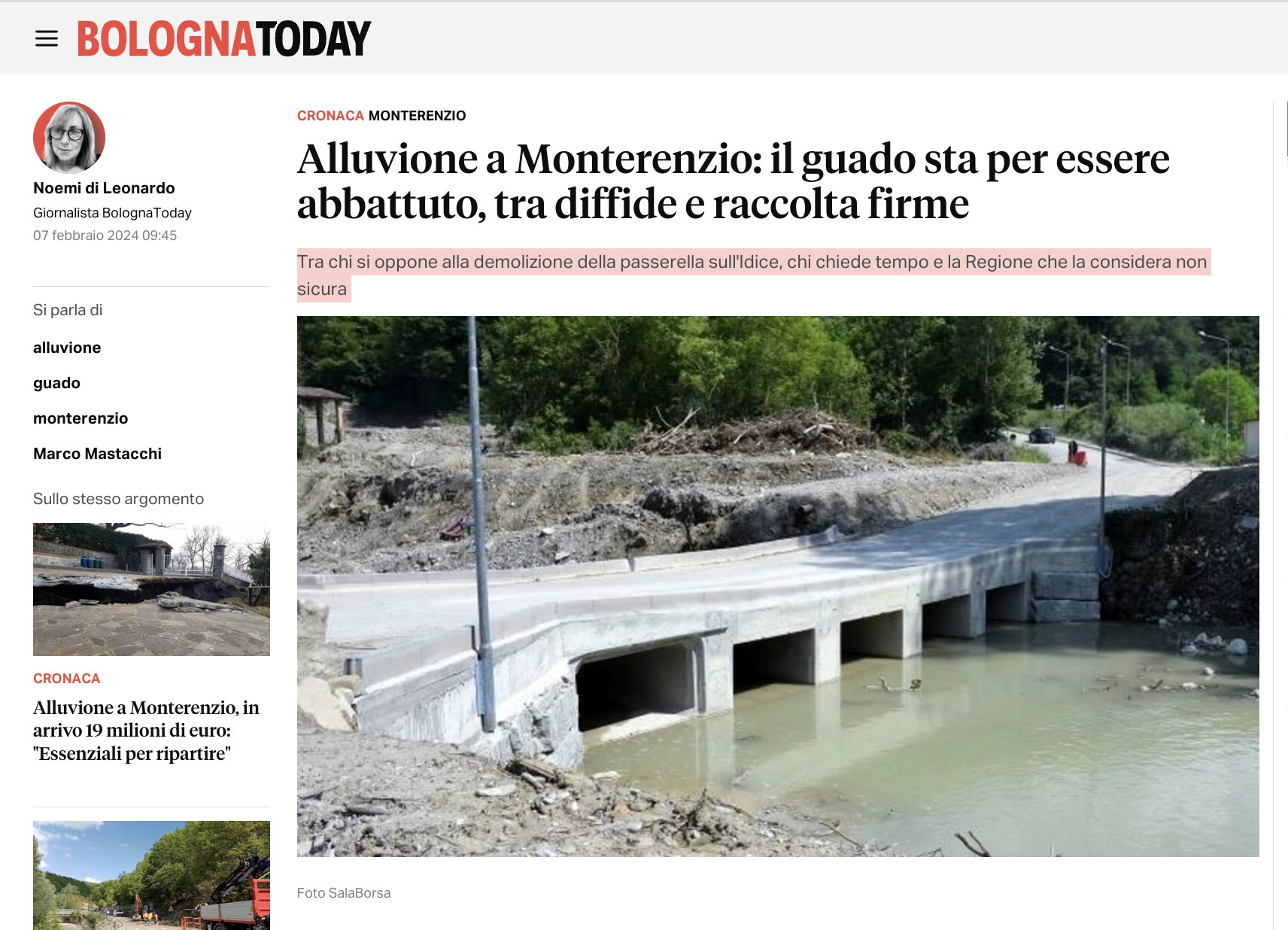 Scopri di più sull'articolo Alluvione a Monterenzio: il guado sta per essere abbattuto, tra diffide e raccolta firme